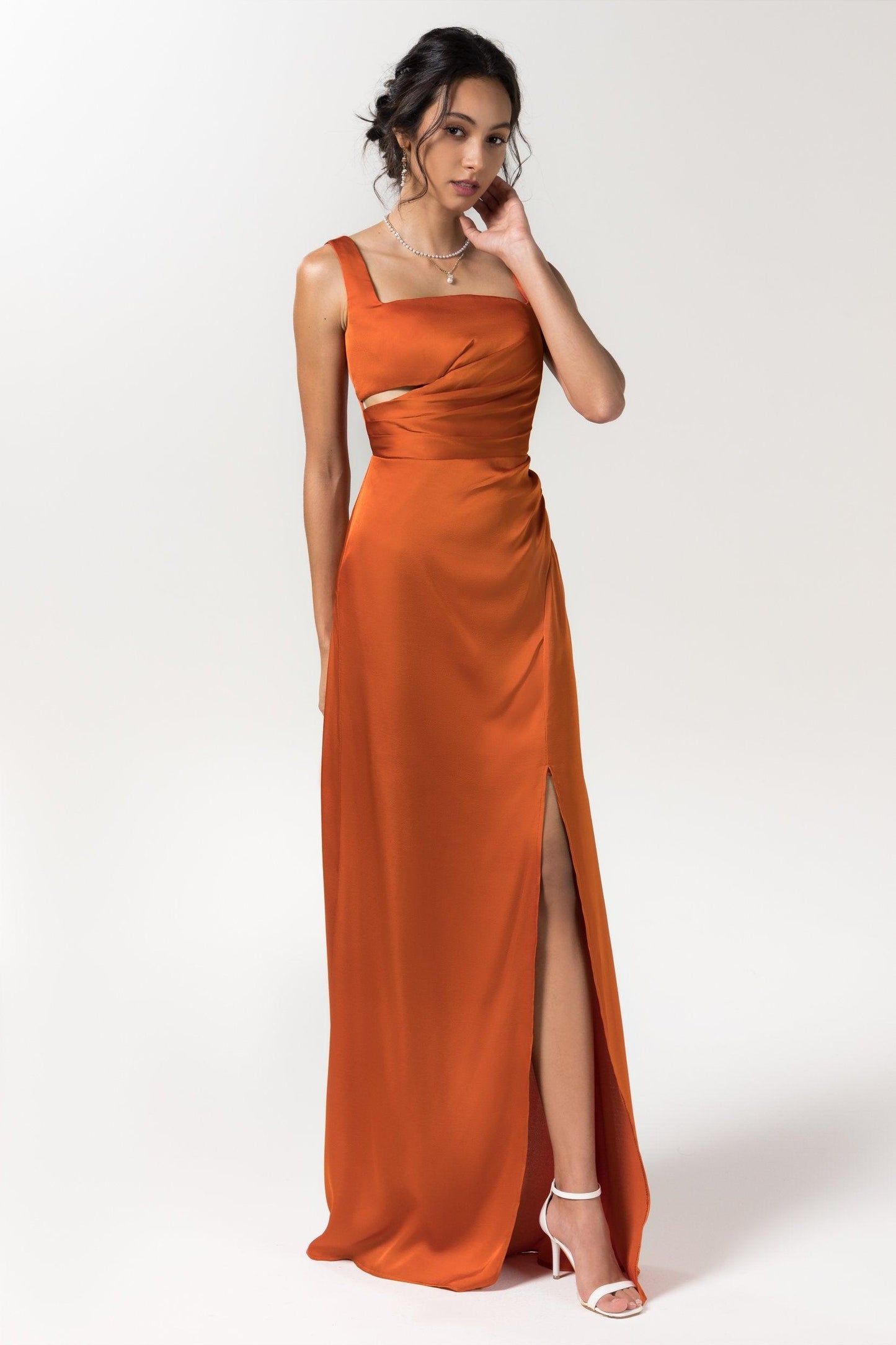 Sheath Floor Length Luxe Satin Bridesmaid Dress Formal Dresses CB0590