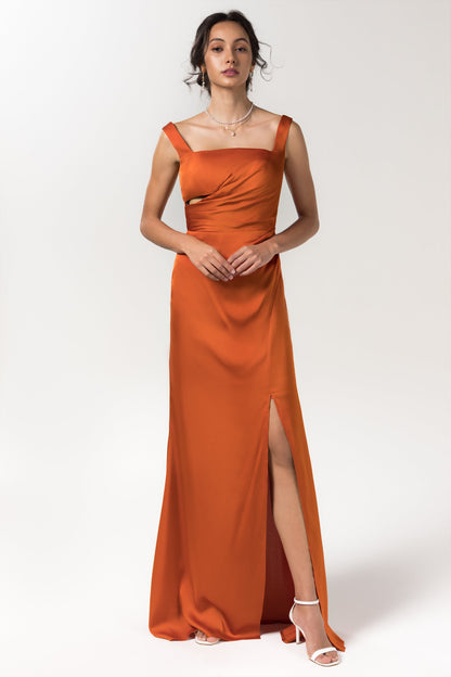 Sheath Floor Length Luxe Satin Bridesmaid Dress Formal Dresses CB0590
