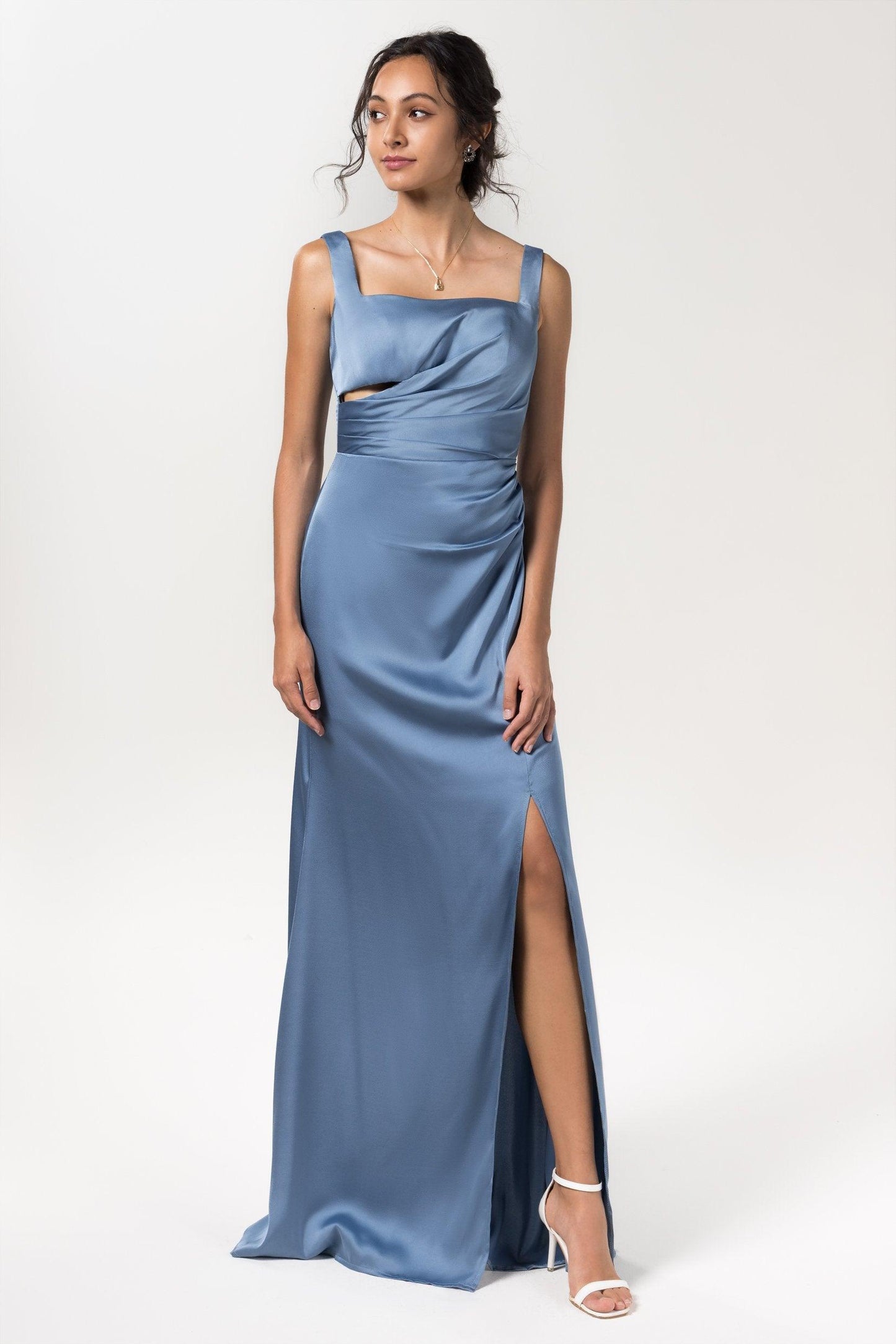 Sheath Floor Length Luxe Satin Bridesmaid Dress Formal Dresses CB0590