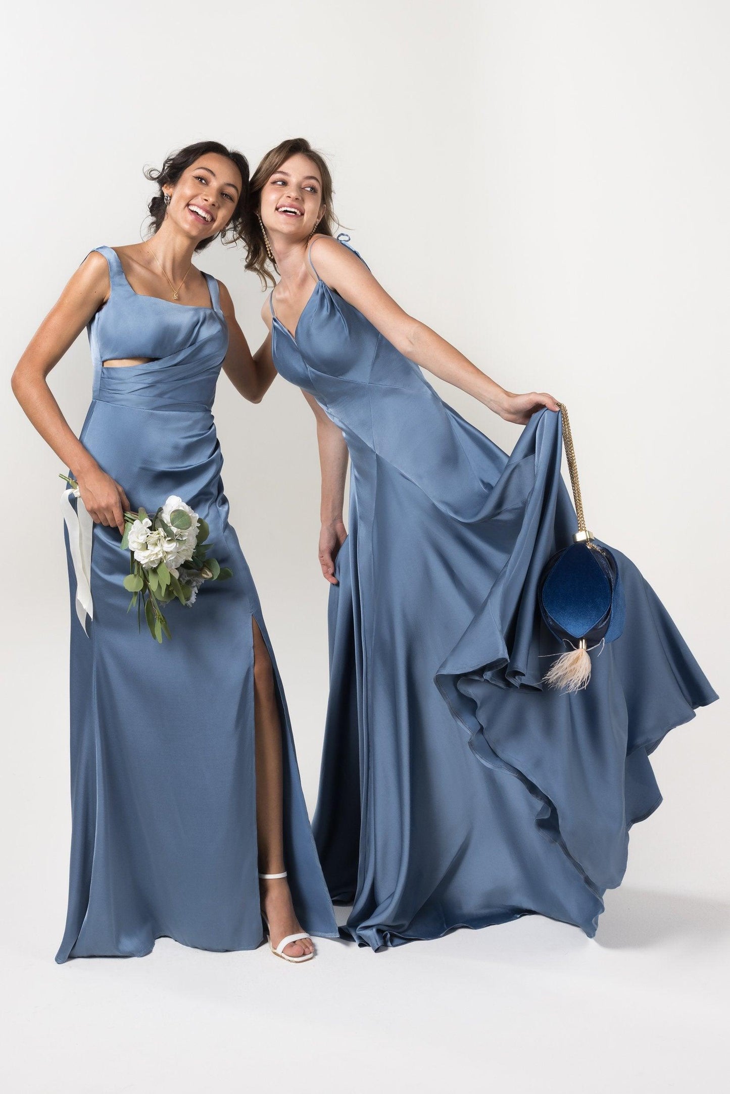 A-Line Floor Length Luxe Satin Bridesmaid Dress Formal Dresses CB0591