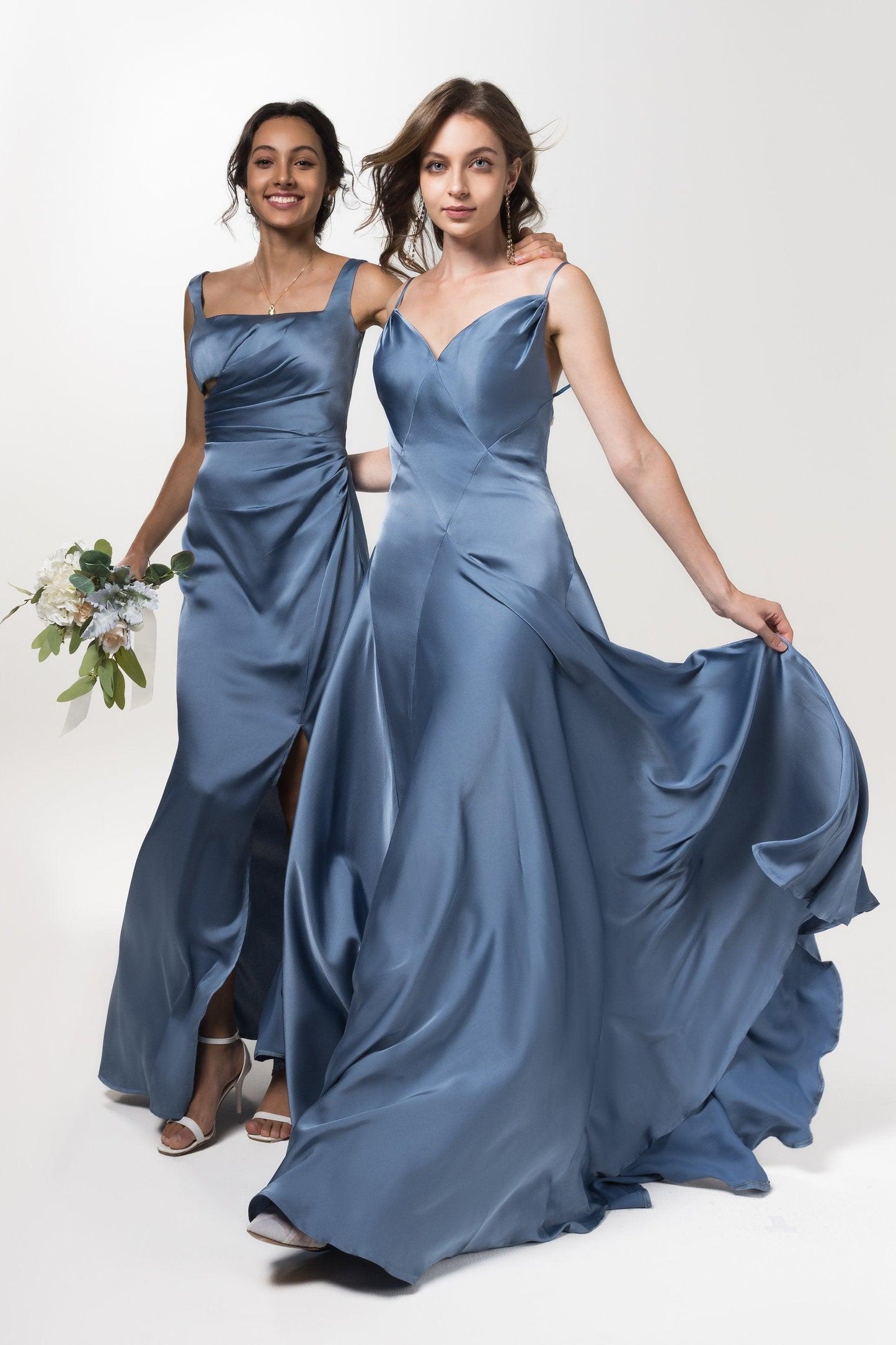 A-Line Floor Length Luxe Satin Bridesmaid Dress Formal Dresses CB0591