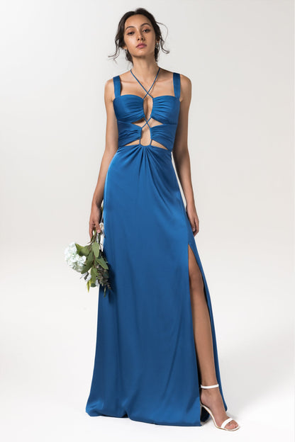 Sheath Floor Length Luxe Satin Bridesmaid Dress Formal Dresses CB0593
