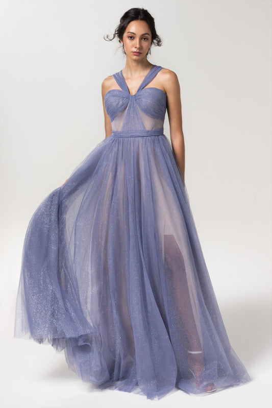 A-Line Floor Length Sparkling Tulle Bridesmaid Dress Formal Dresses CB0606