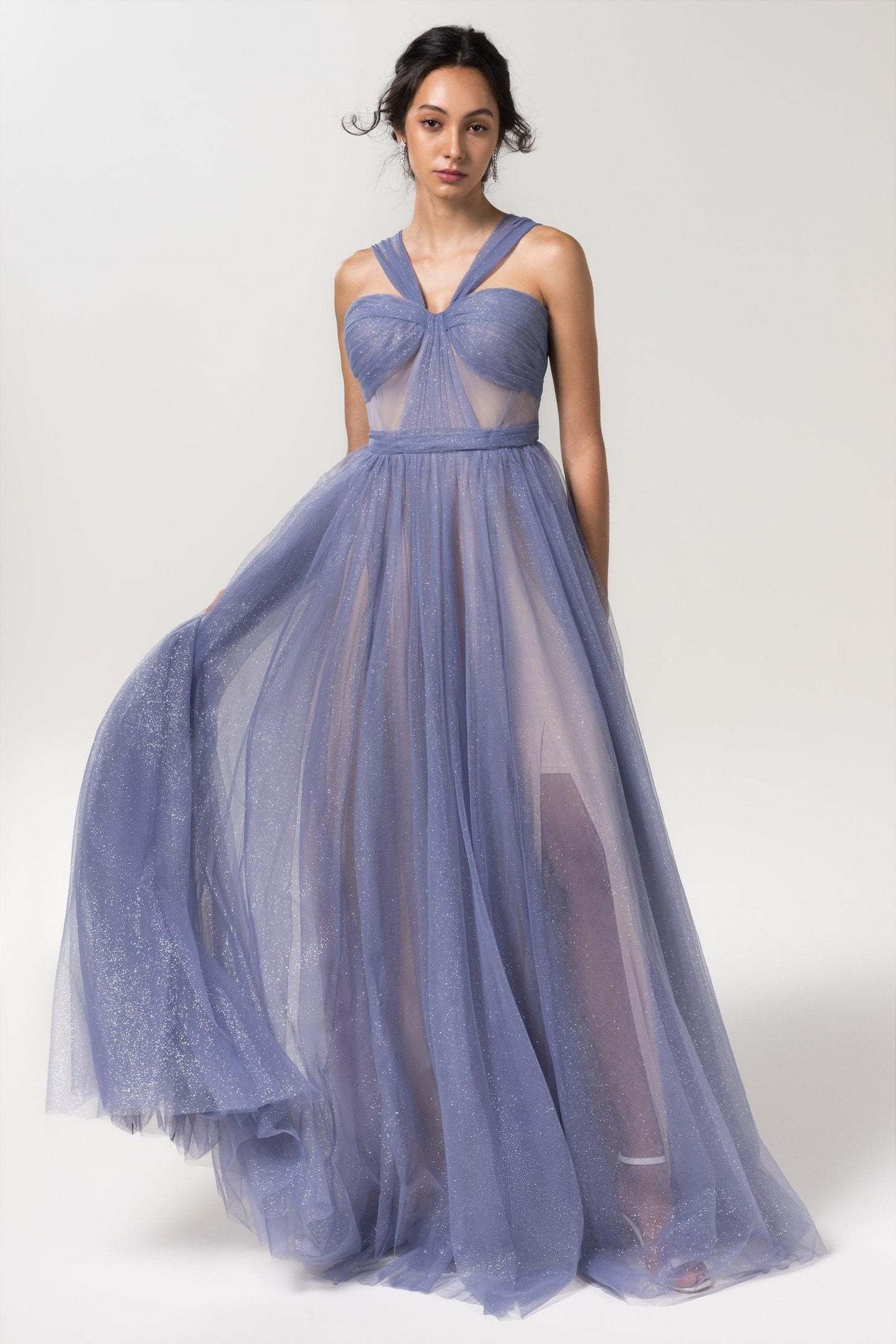 A-Line Floor Length Sparkling Tulle Bridesmaid Dress Formal Dresses CB0606 - COCOMELODY