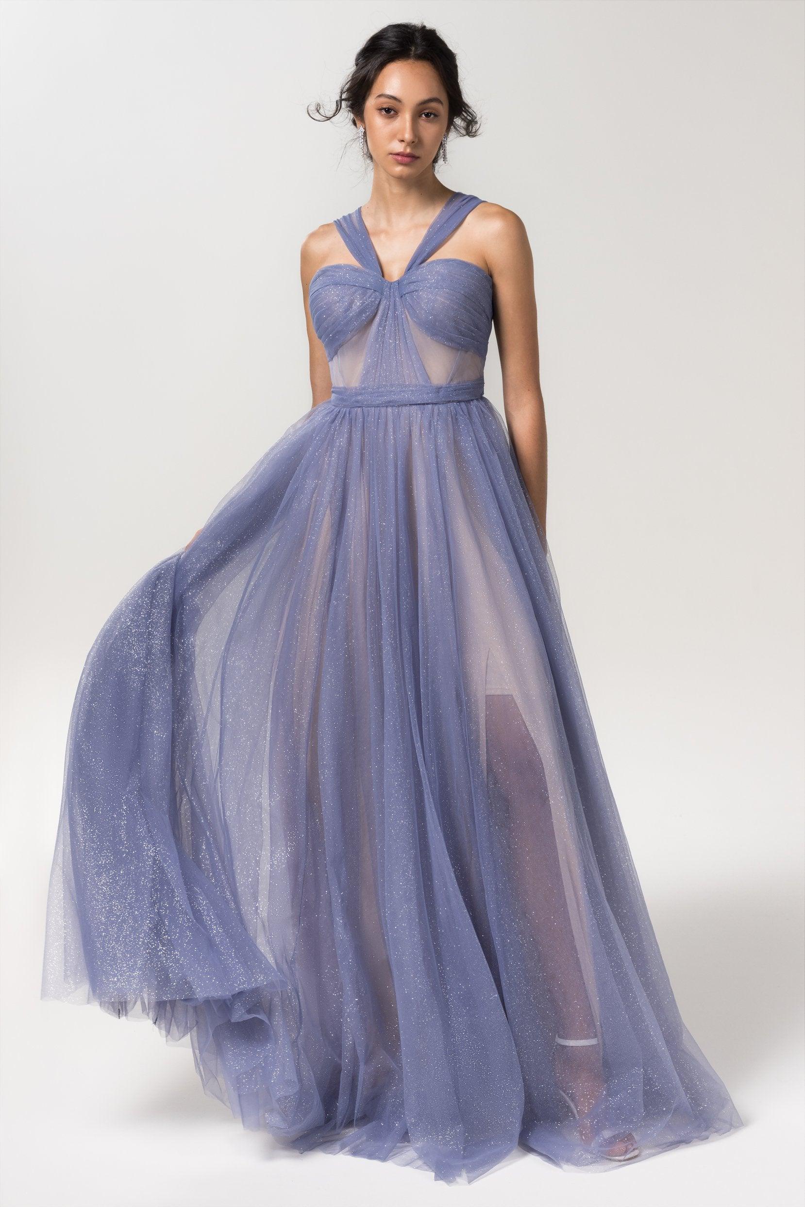 A-Line Floor Length Sparkling Tulle Bridesmaid Dress Formal Dresses CB0606 - COCOMELODY