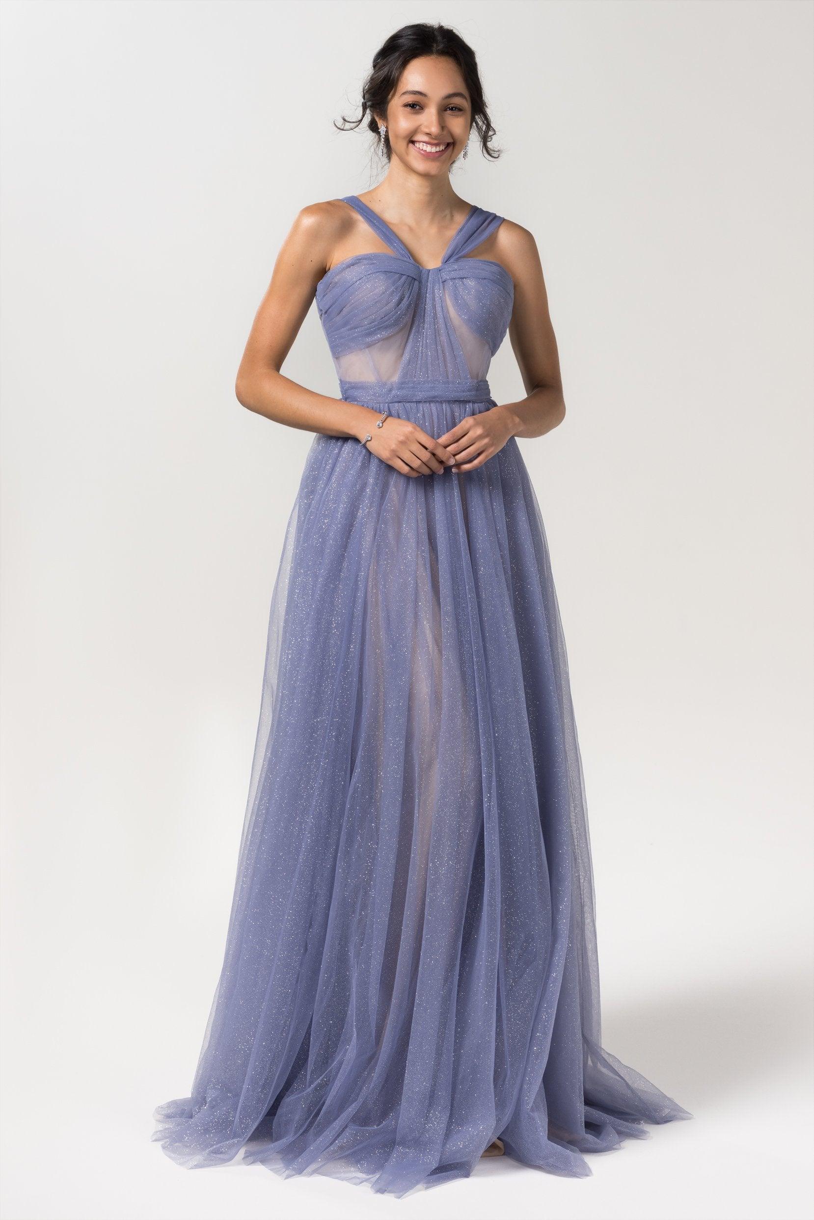 A-Line Floor Length Sparkling Tulle Bridesmaid Dress Formal Dresses CB0606 - COCOMELODY