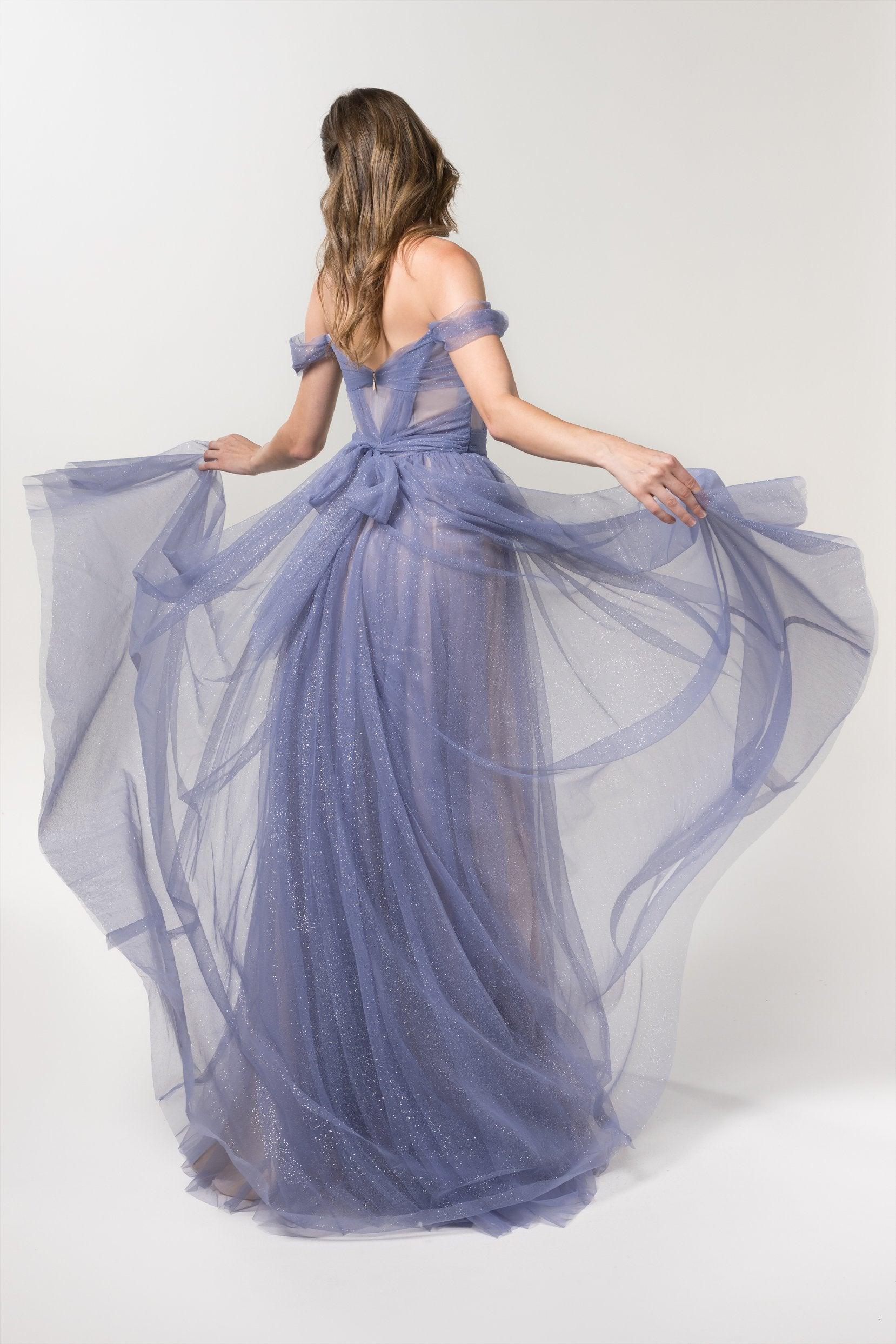 A-Line Floor Length Sparkling Tulle Bridesmaid Dress Formal Dresses CB0608PS - COCOMELODY