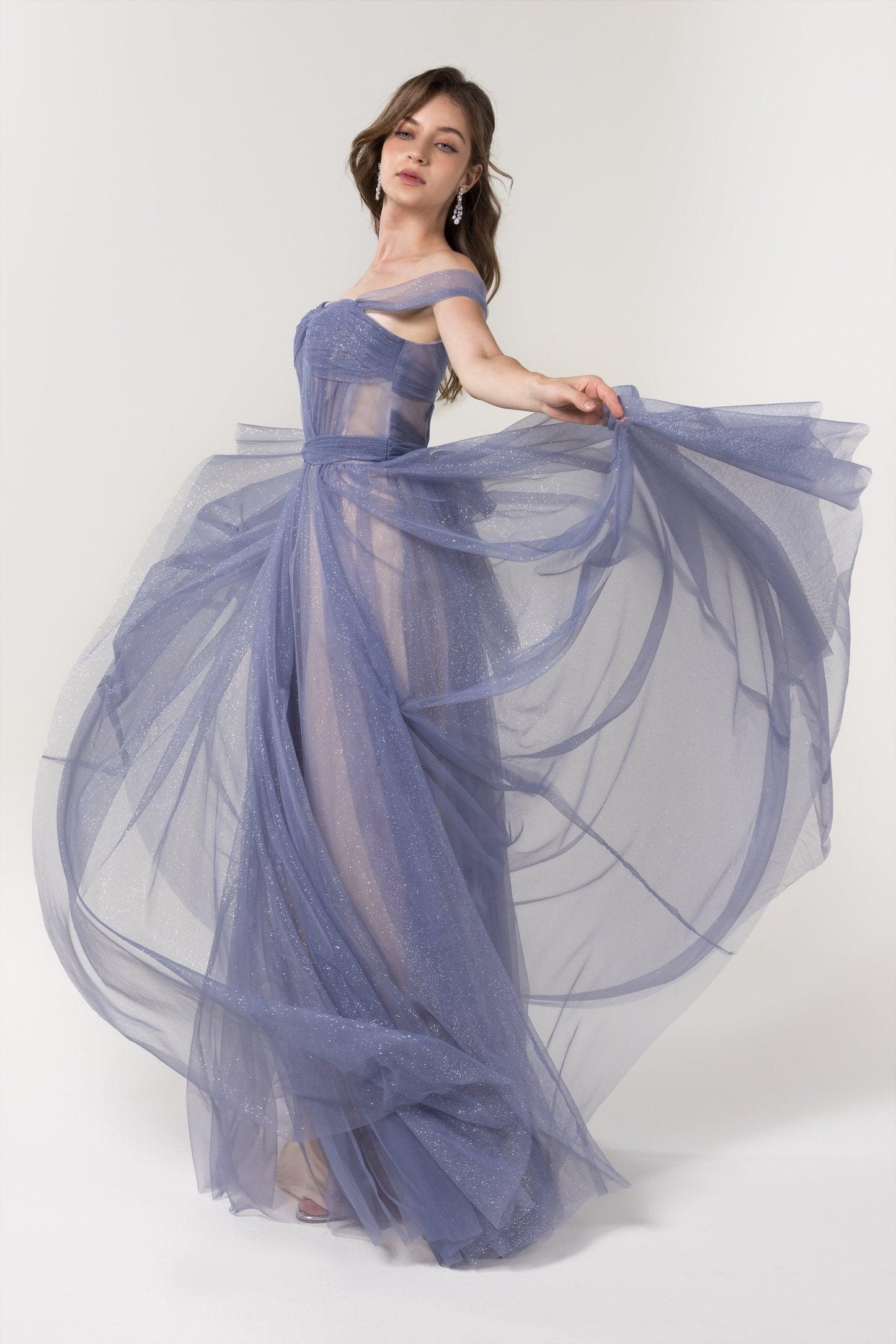 A-Line Floor Length Sparkling Tulle Bridesmaid Dress Formal Dresses CB0608PS - COCOMELODY