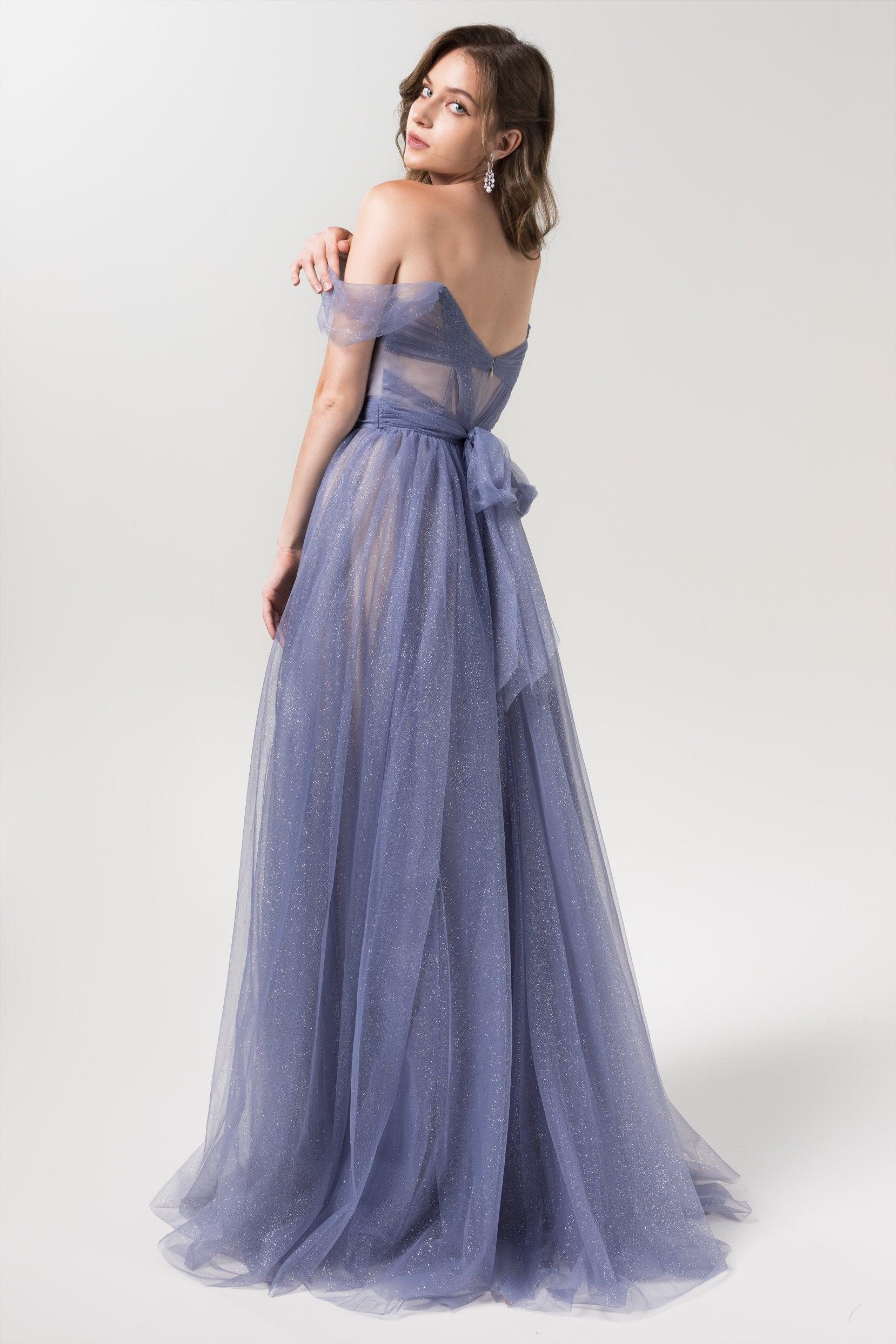 A-Line Floor Length Sparkling Tulle Bridesmaid Dress Formal Dresses CB0608PS - COCOMELODY