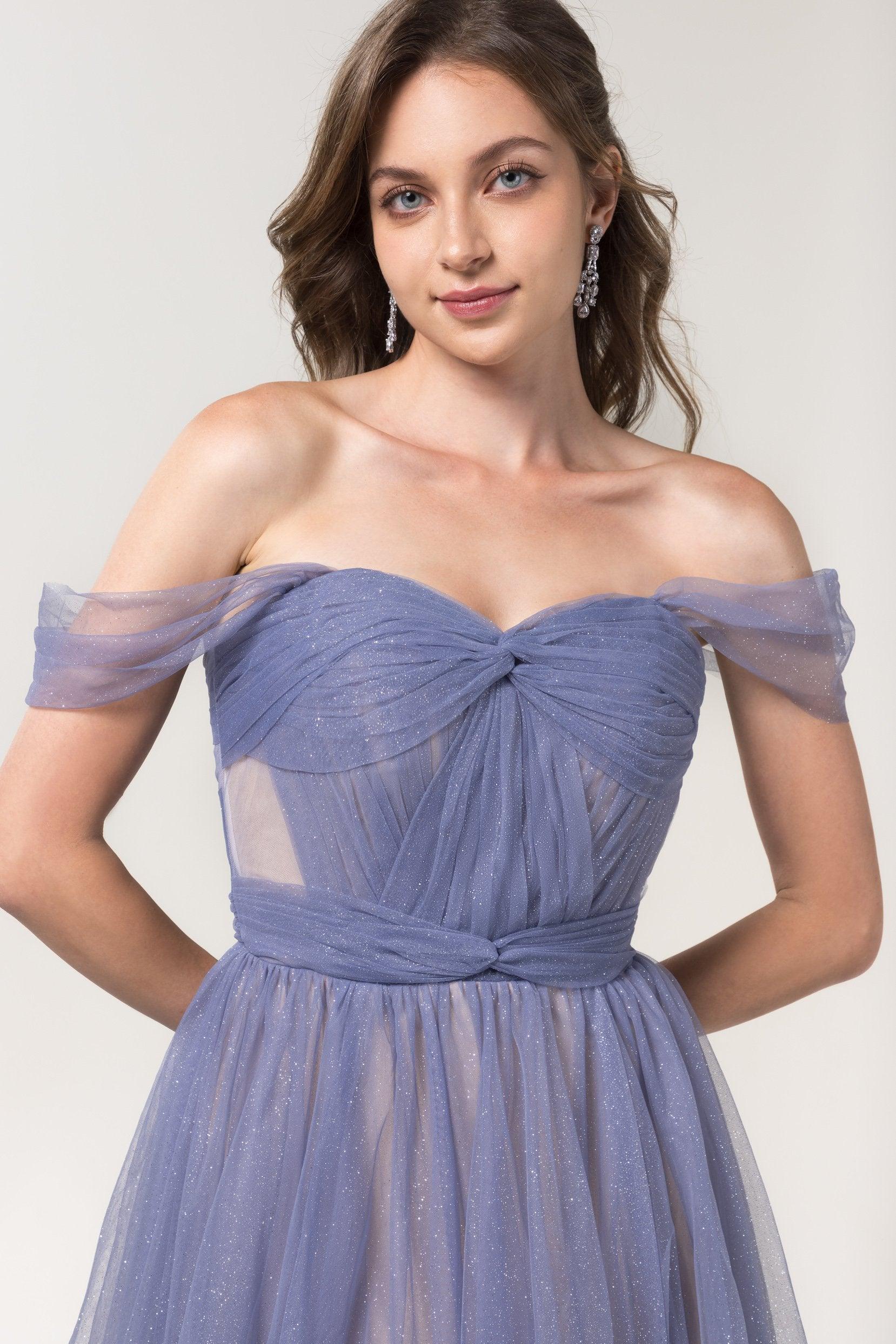A-Line Floor Length Sparkling Tulle Bridesmaid Dress Formal Dresses CB0608PS - COCOMELODY