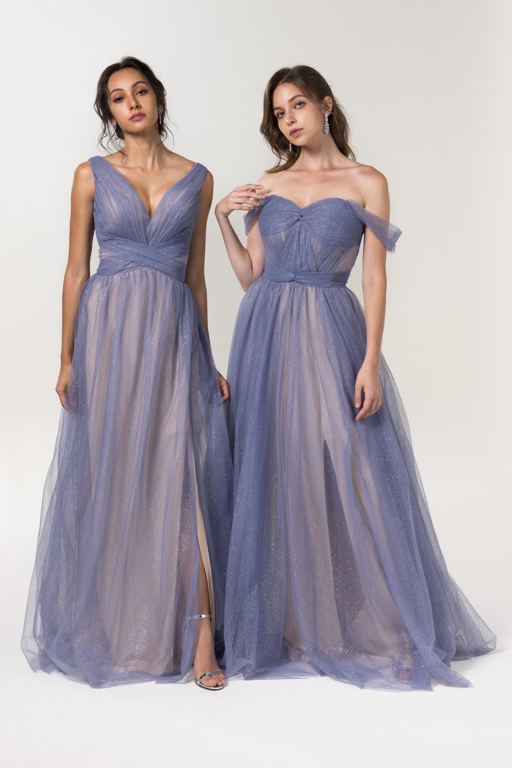 A-Line Floor Length Sparkling Tulle Bridesmaid Dress Formal Dresses CB0608PS - COCOMELODY