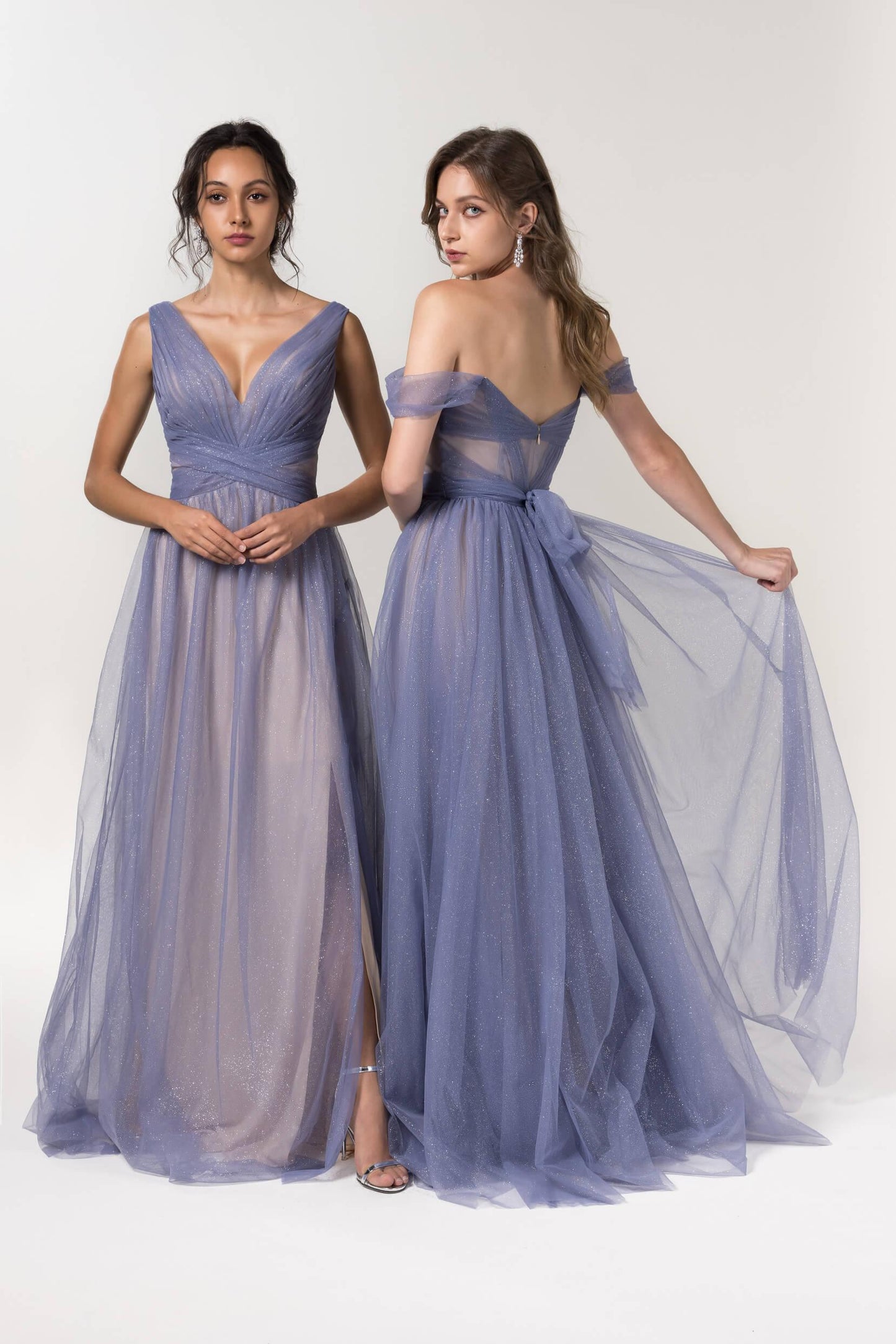 A-Line Floor Length Sparkling Tulle Bridesmaid Dress Formal Dresses CB0608PS - COCOMELODY