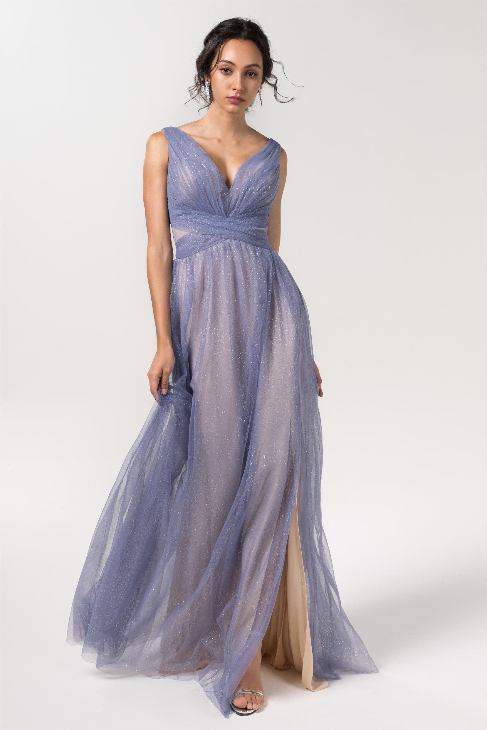 A-Line Floor Length Sparkling Tulle Bridesmaid Dress CB0609CR - COCOMELODY