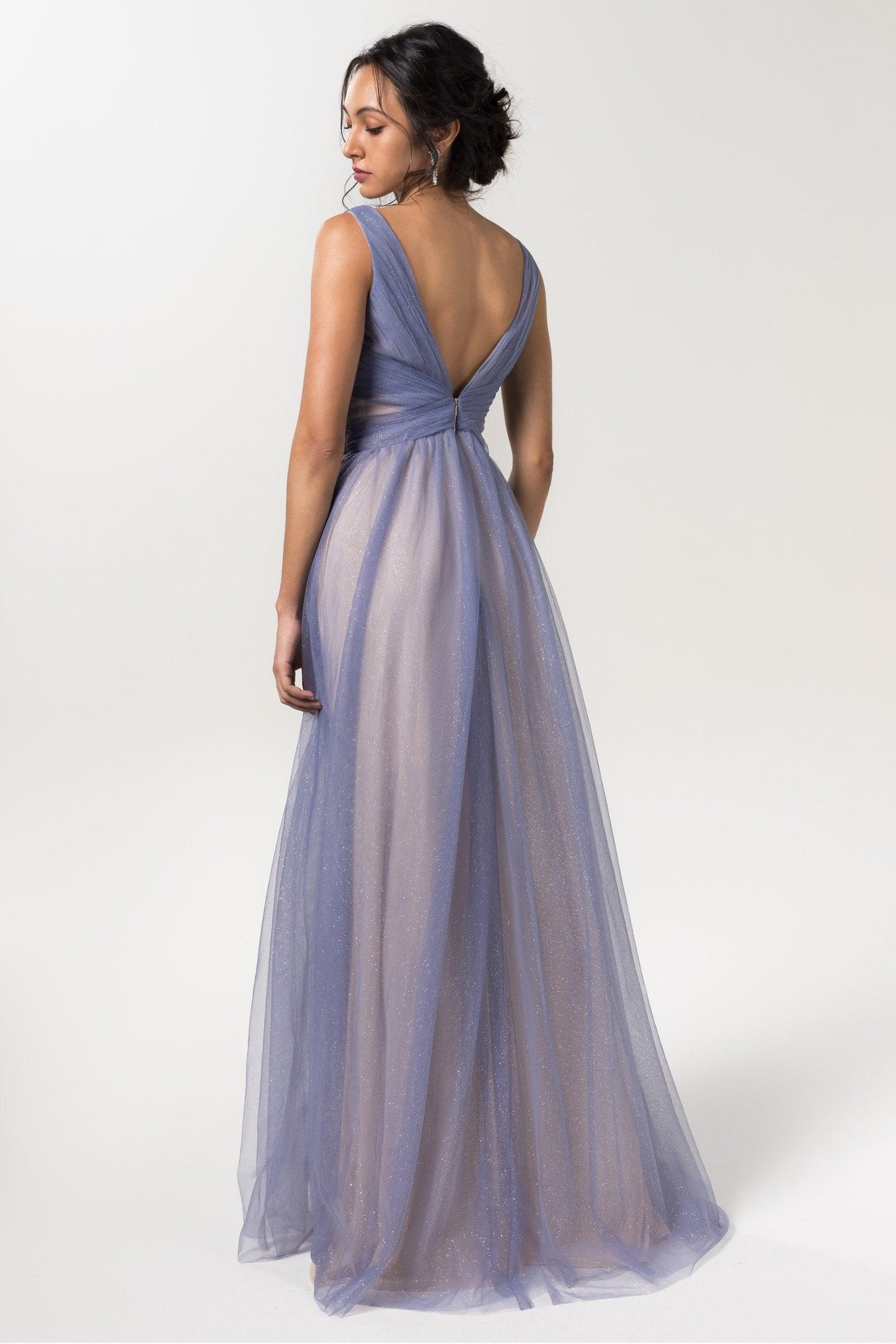A-Line Floor Length Sparkling Tulle Bridesmaid Dress CB0609CR - COCOMELODY