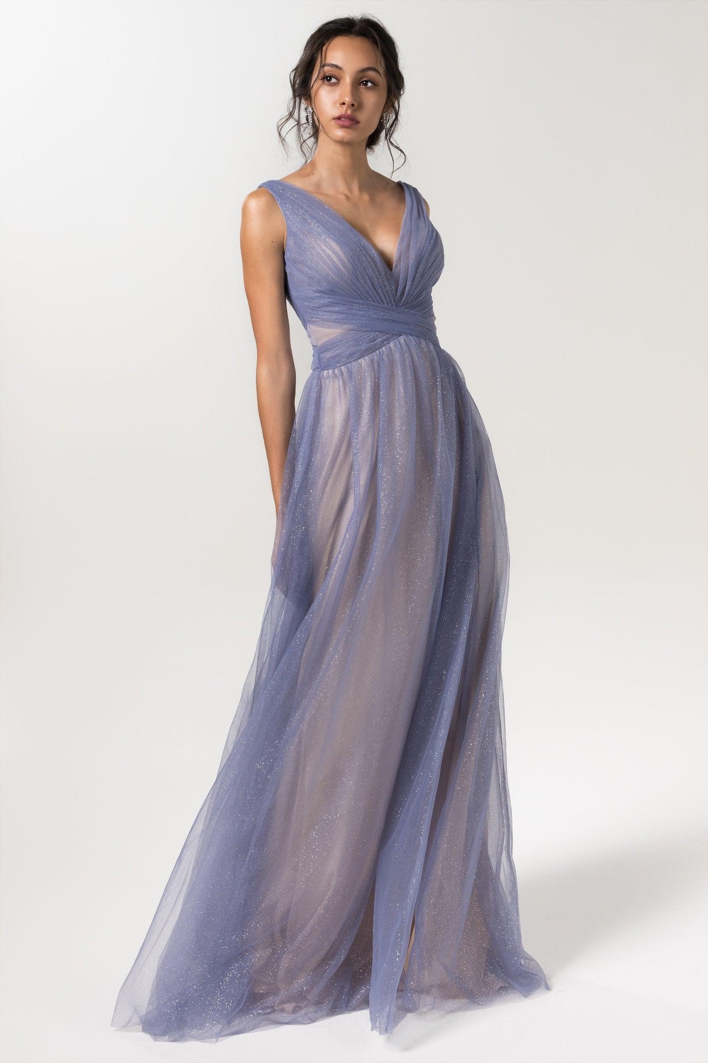 A-Line Floor Length Sparkling Tulle Bridesmaid Dress CB0609CR - COCOMELODY