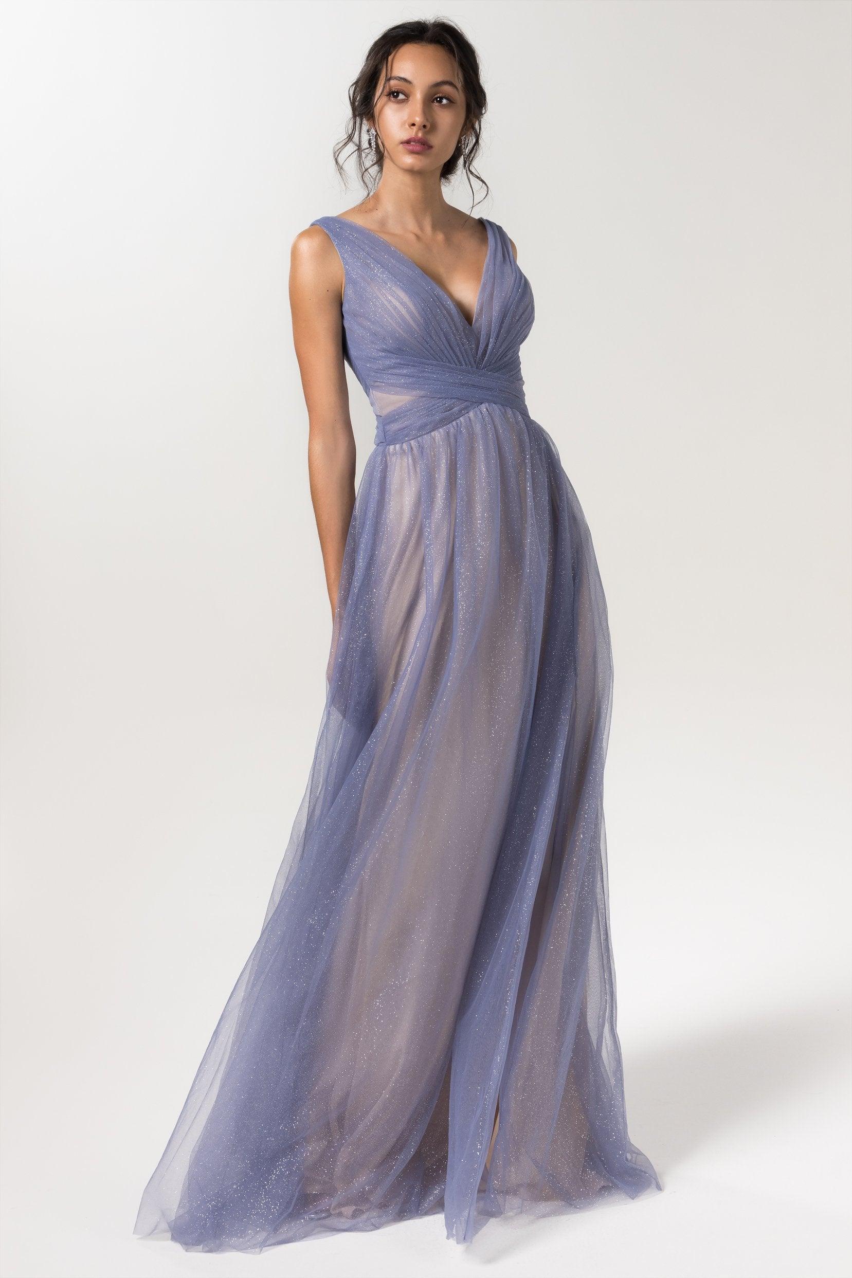 A-Line Floor Length Sparkling Tulle Bridesmaid Dress CB0609CR - COCOMELODY