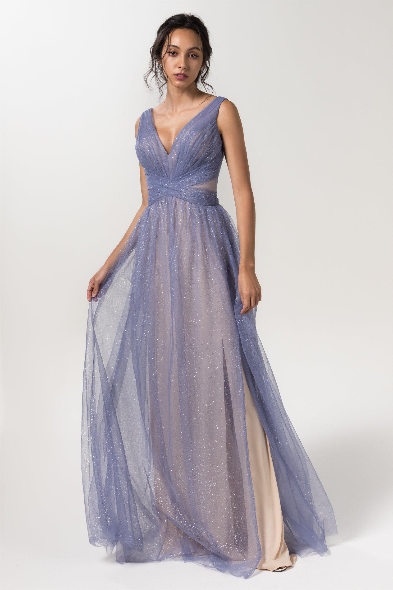 A-Line Floor Length Sparkling Tulle Bridesmaid Dress CB0609CR - COCOMELODY