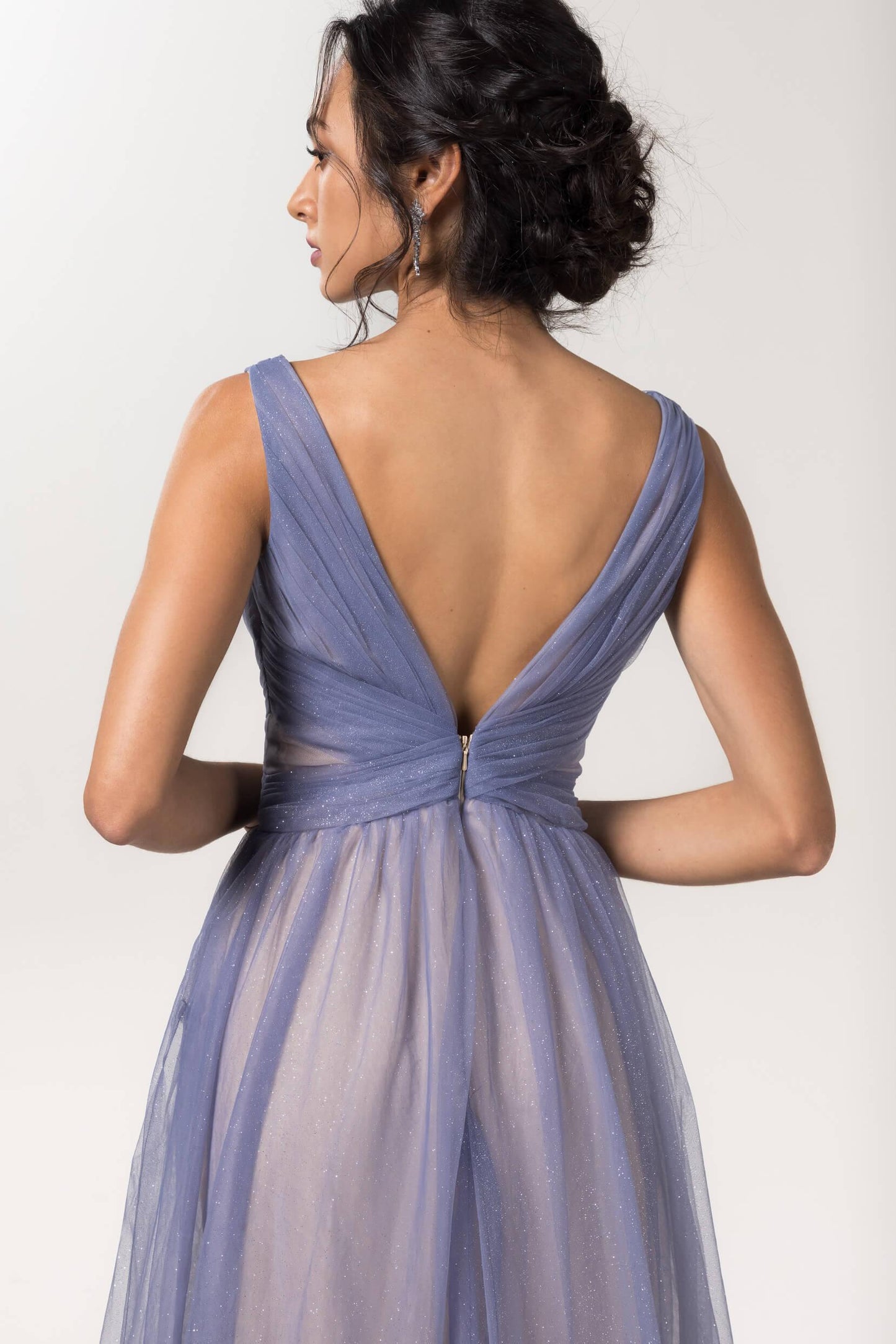 A-Line Floor Length Sparkling Tulle Bridesmaid Dress CB0609CR - COCOMELODY
