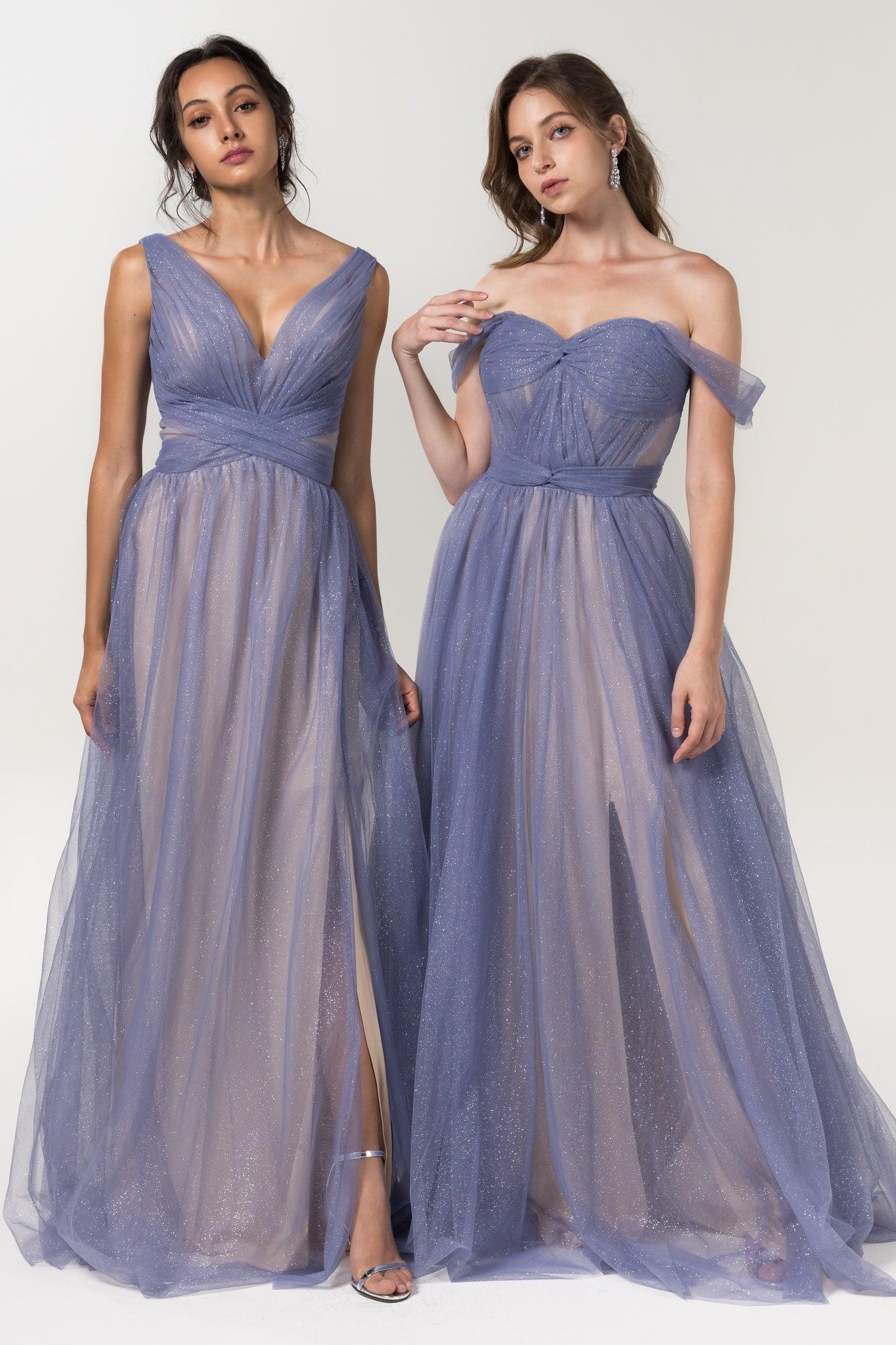 A-Line Floor Length Sparkling Tulle Bridesmaid Dress Formal Dresses CB0609PS - COCOMELODY