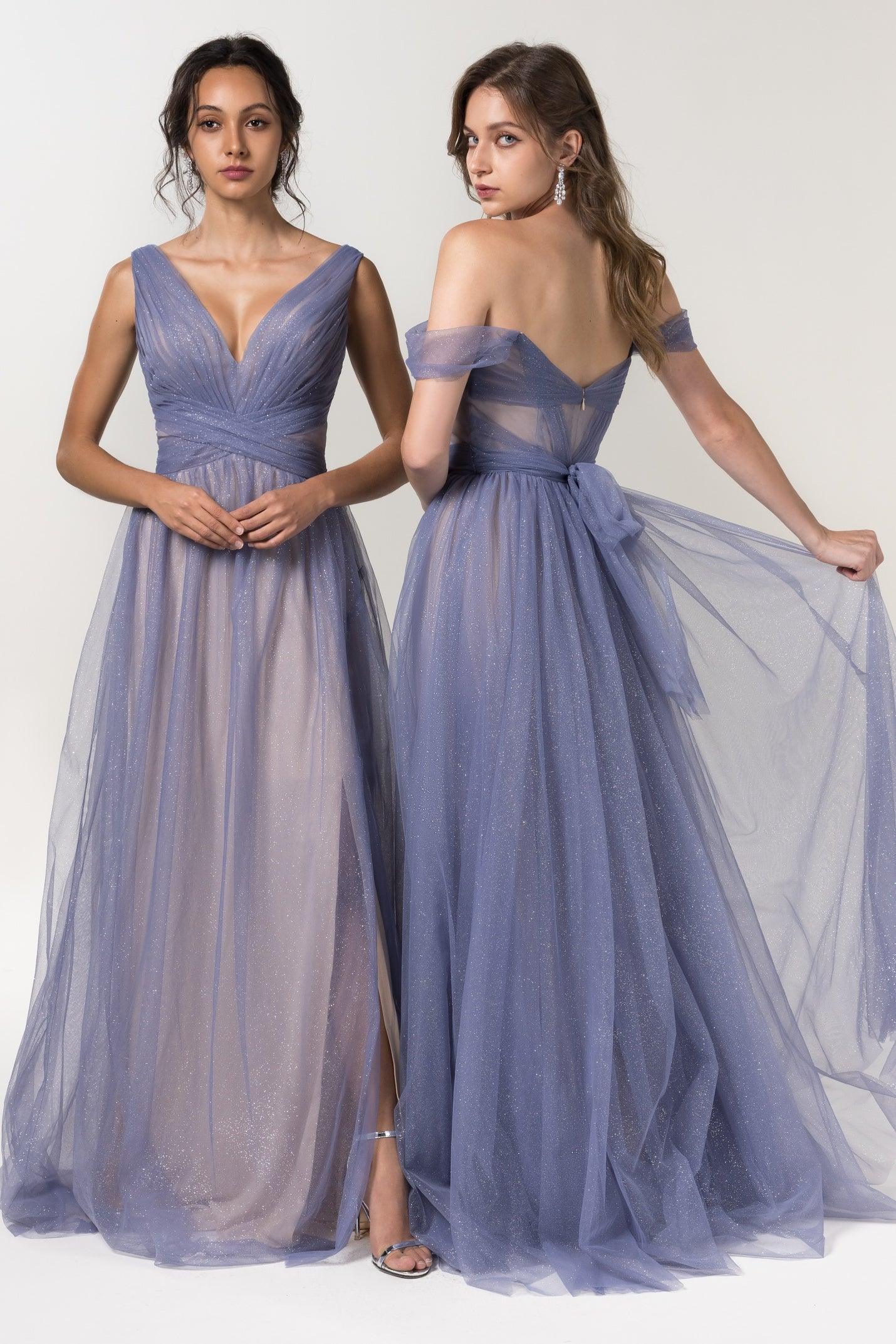 A-Line Floor Length Sparkling Tulle Bridesmaid Dress Formal Dresses CB0609PS - COCOMELODY