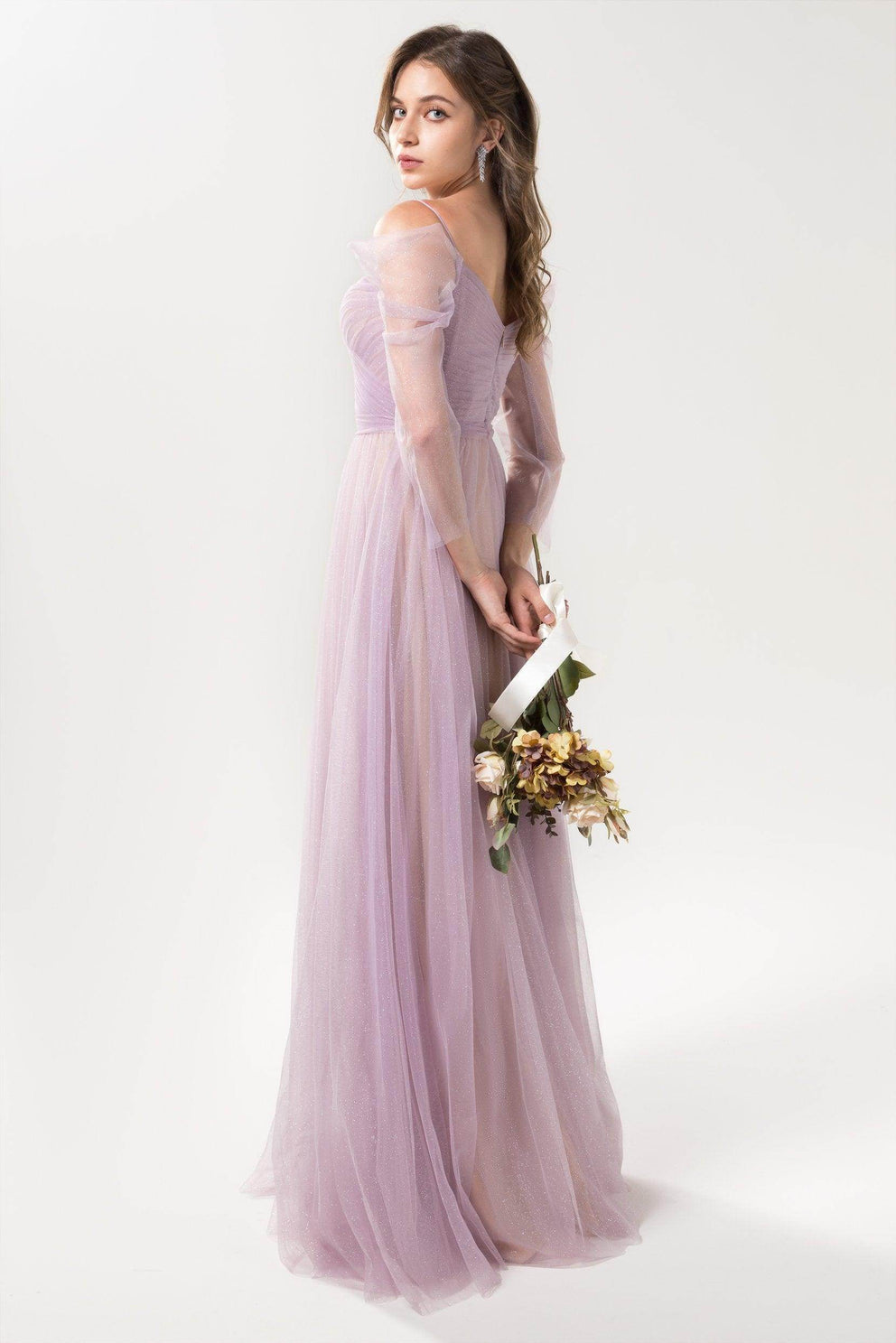 A-Line Square Chapel Train Sleeveless Blue Tulle Wedding Dress WD183 main image 1