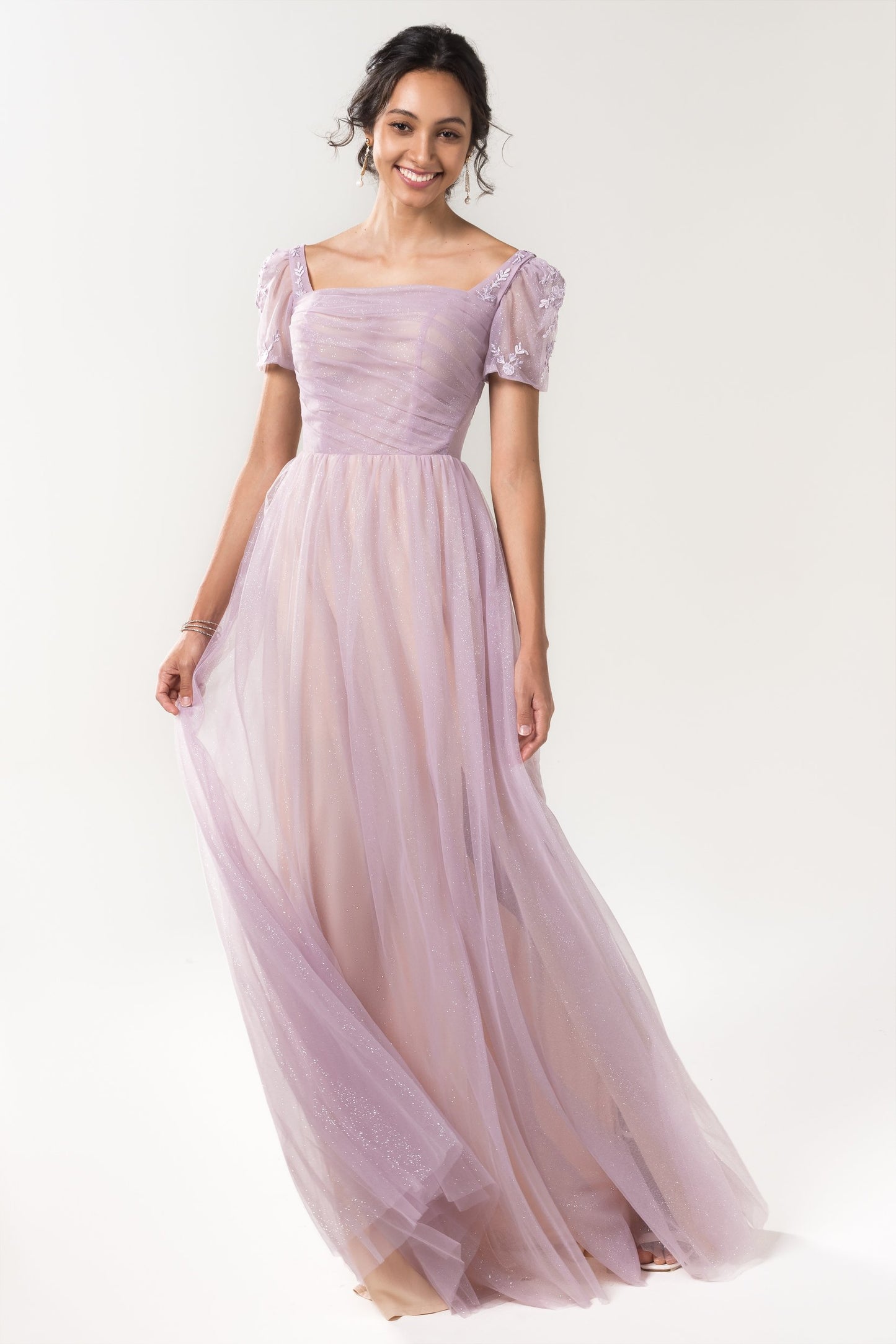 A-Line Floor Length Sparkling Tulle Bridesmaid Dress CB0617CR
