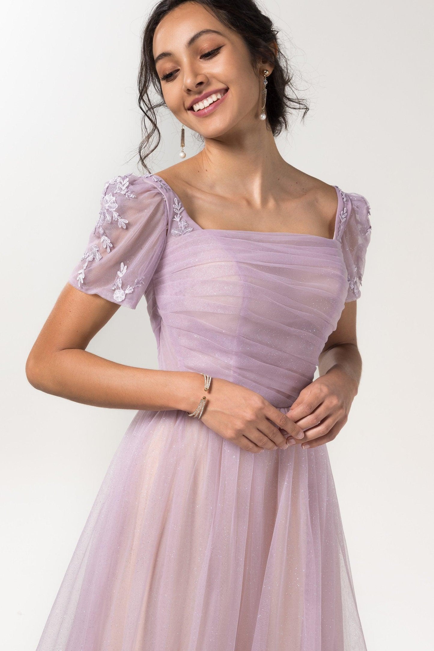 A-Line Floor Length Sparkling Tulle Bridesmaid Dress Formal Dresses CB0617 - COCOMELODY