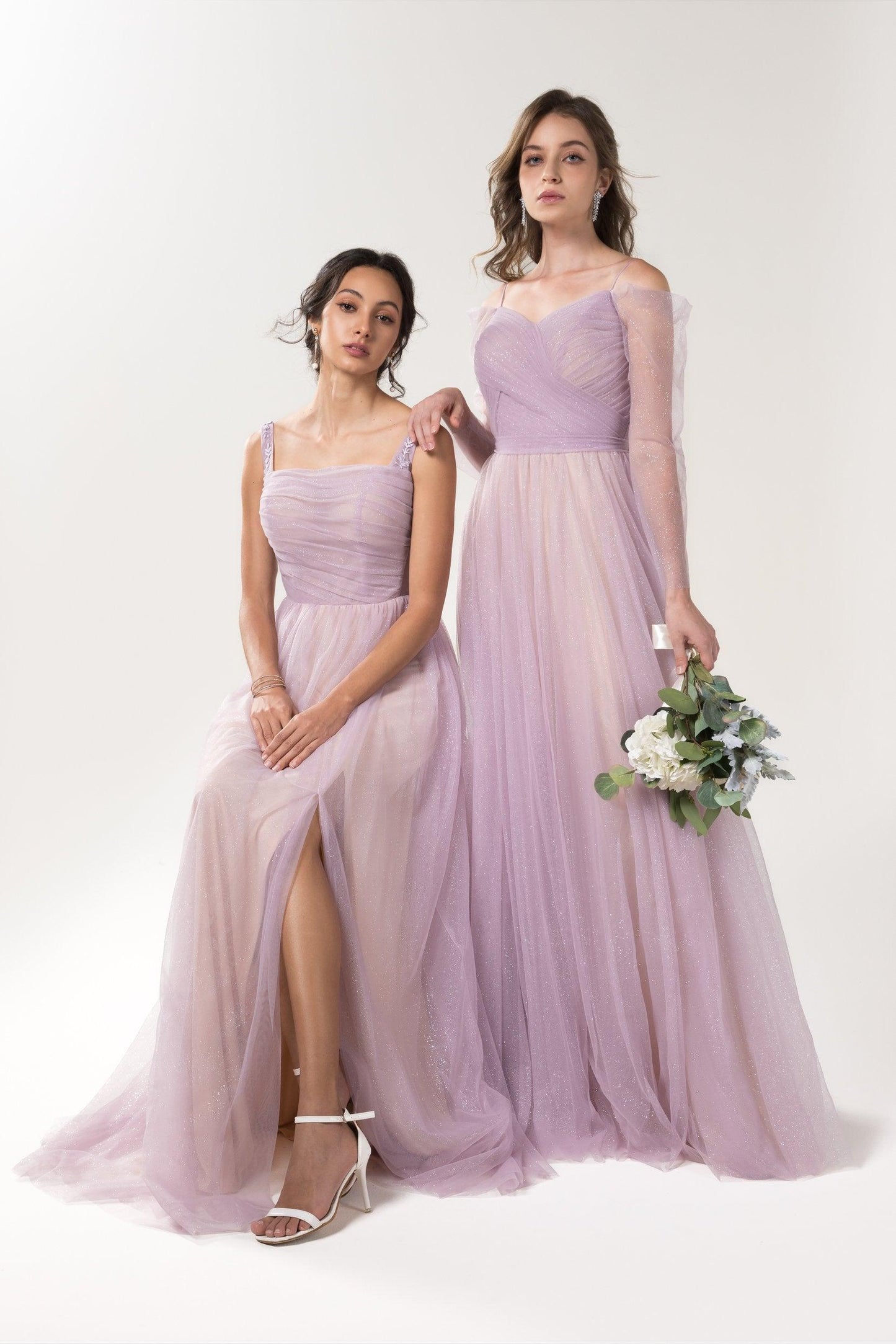 A-Line Floor Length Sparkling Tulle Bridesmaid Dress Formal Dresses CB0617