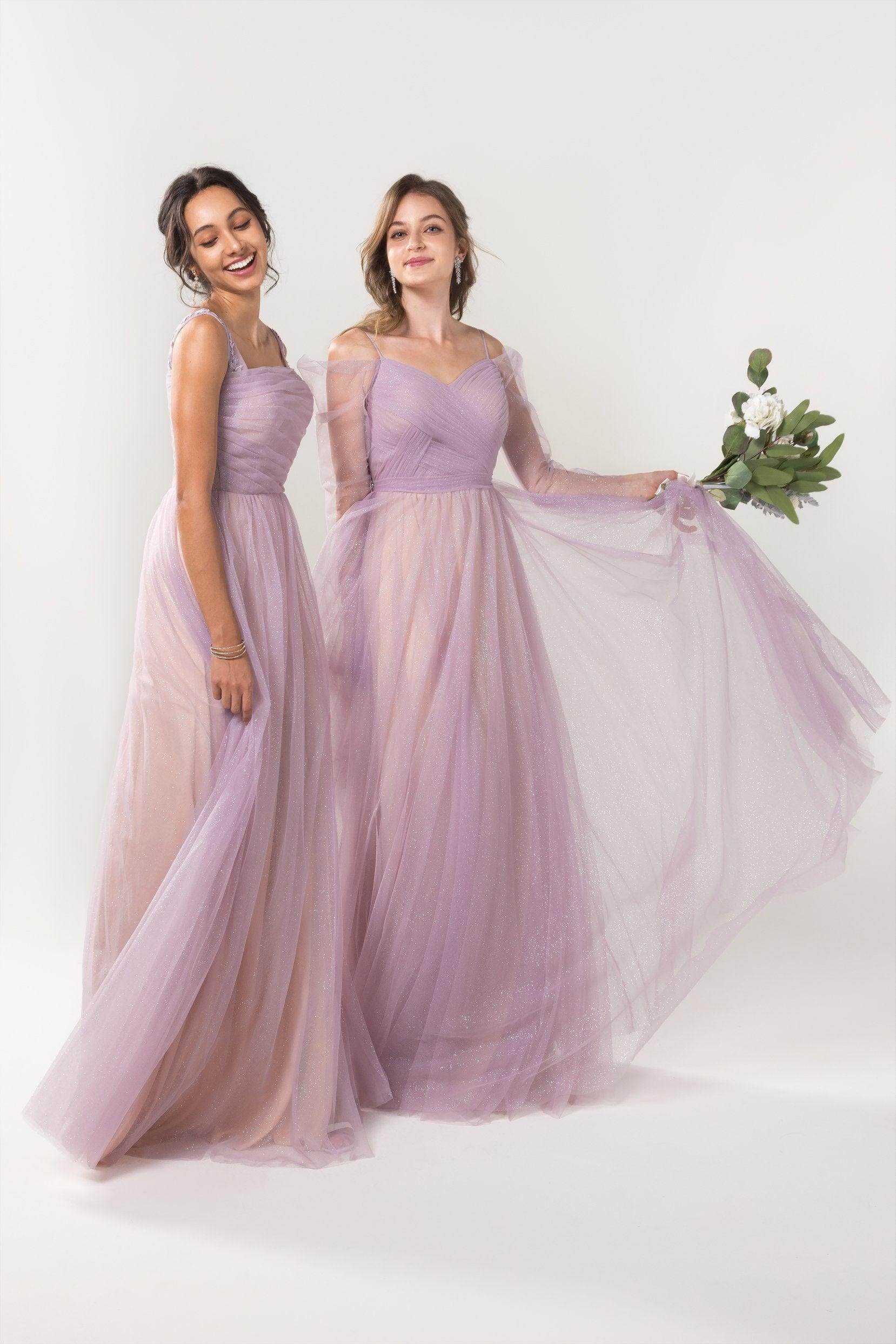 A-Line Floor Length Sparkling Tulle Bridesmaid Dress Formal Dresses CB0617 - COCOMELODY