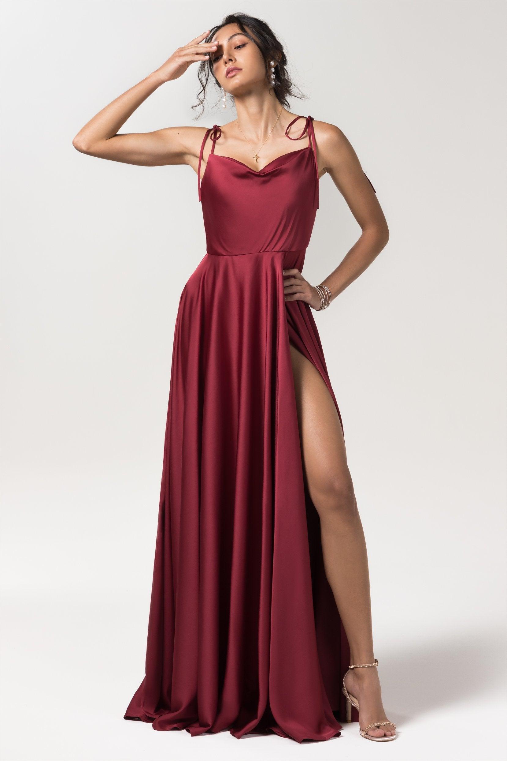 A-Line Sweep-Brush Train Luxe Satin Bridesmaid Dress Formal Dresses CB0619 - COCOMELODY