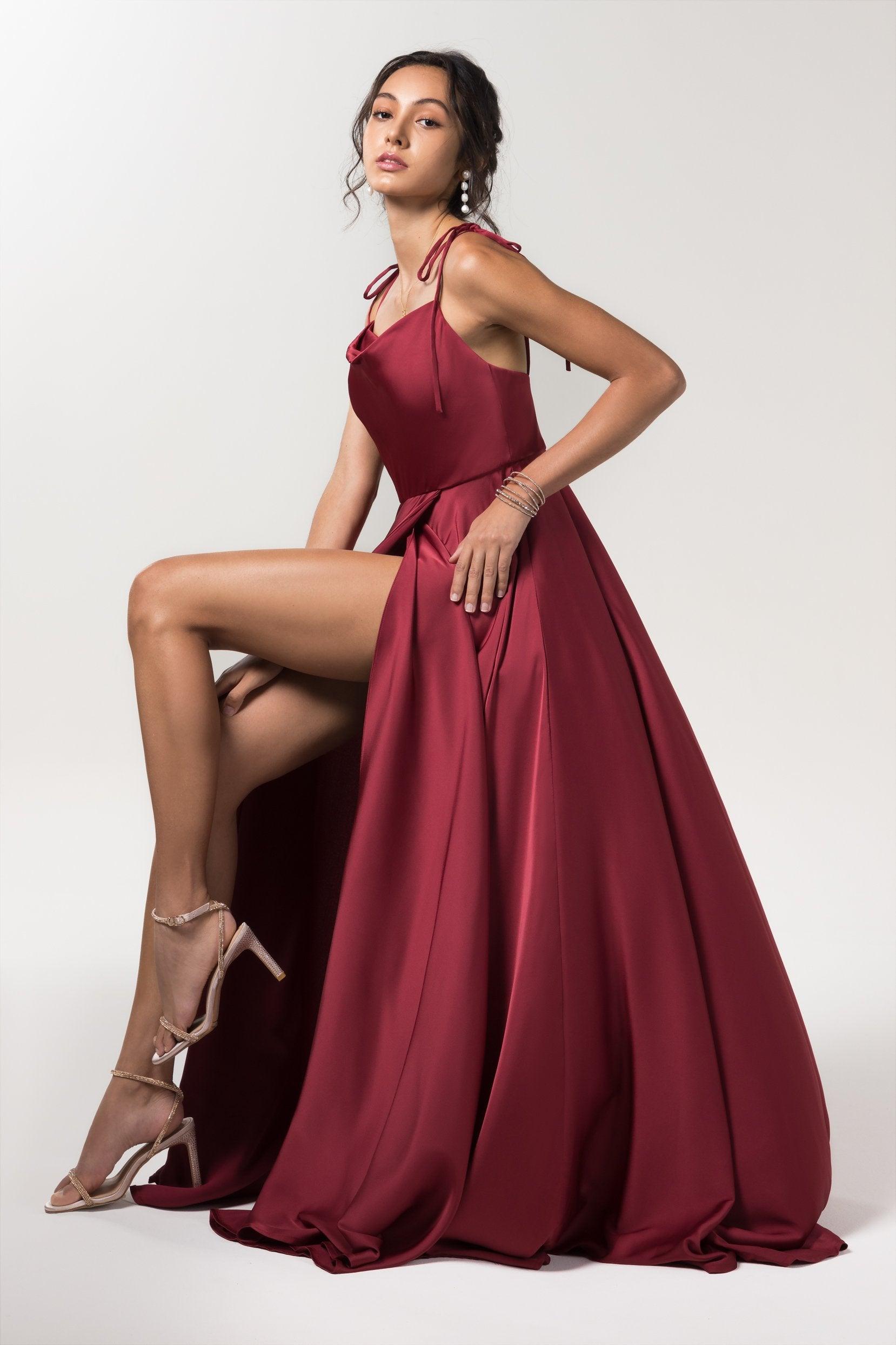A-Line Sweep-Brush Train Luxe Satin Bridesmaid Dress CB0620CR - COCOMELODY