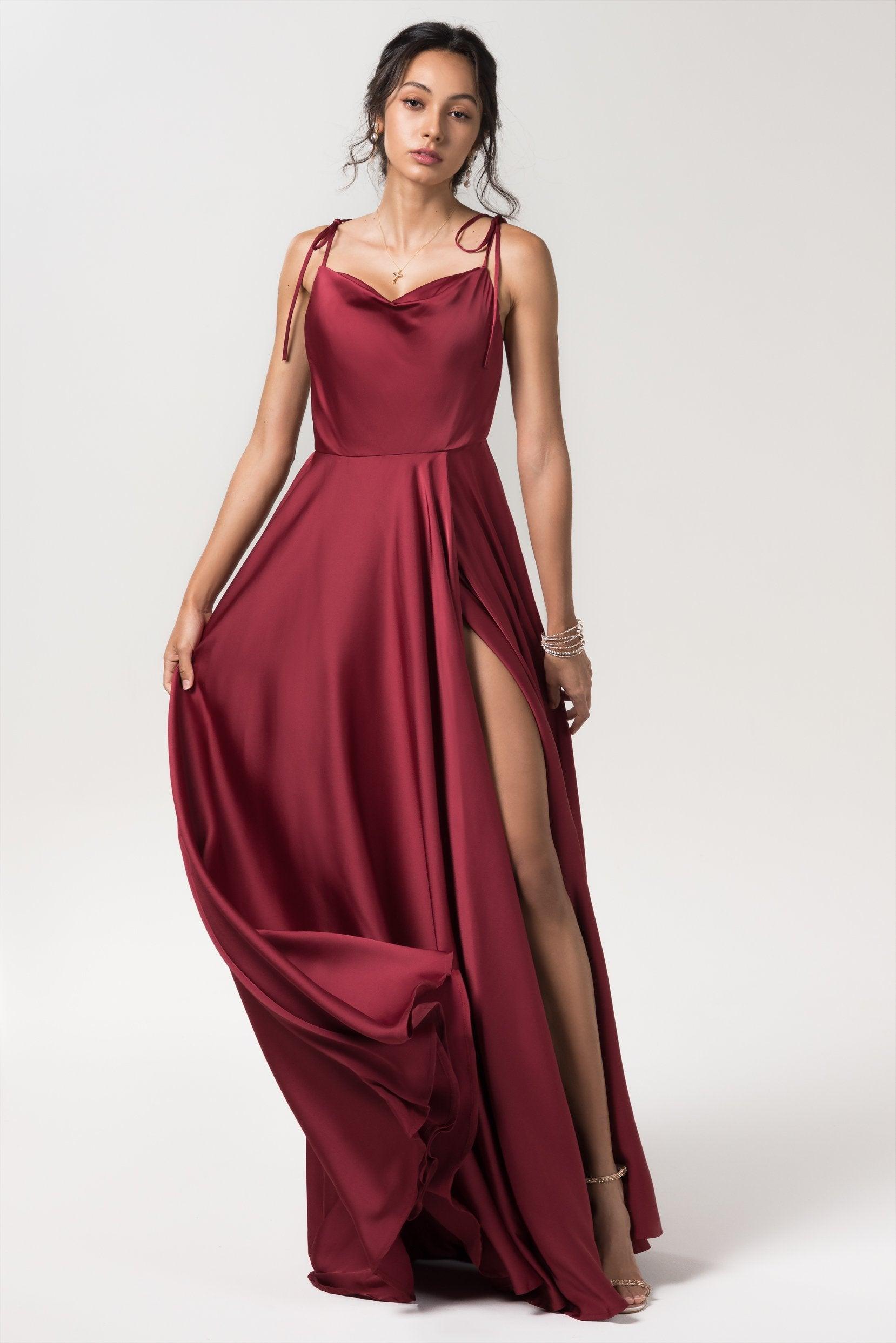 A-Line Sweep-Brush Train Luxe Satin Bridesmaid Dress CB0620CR - COCOMELODY
