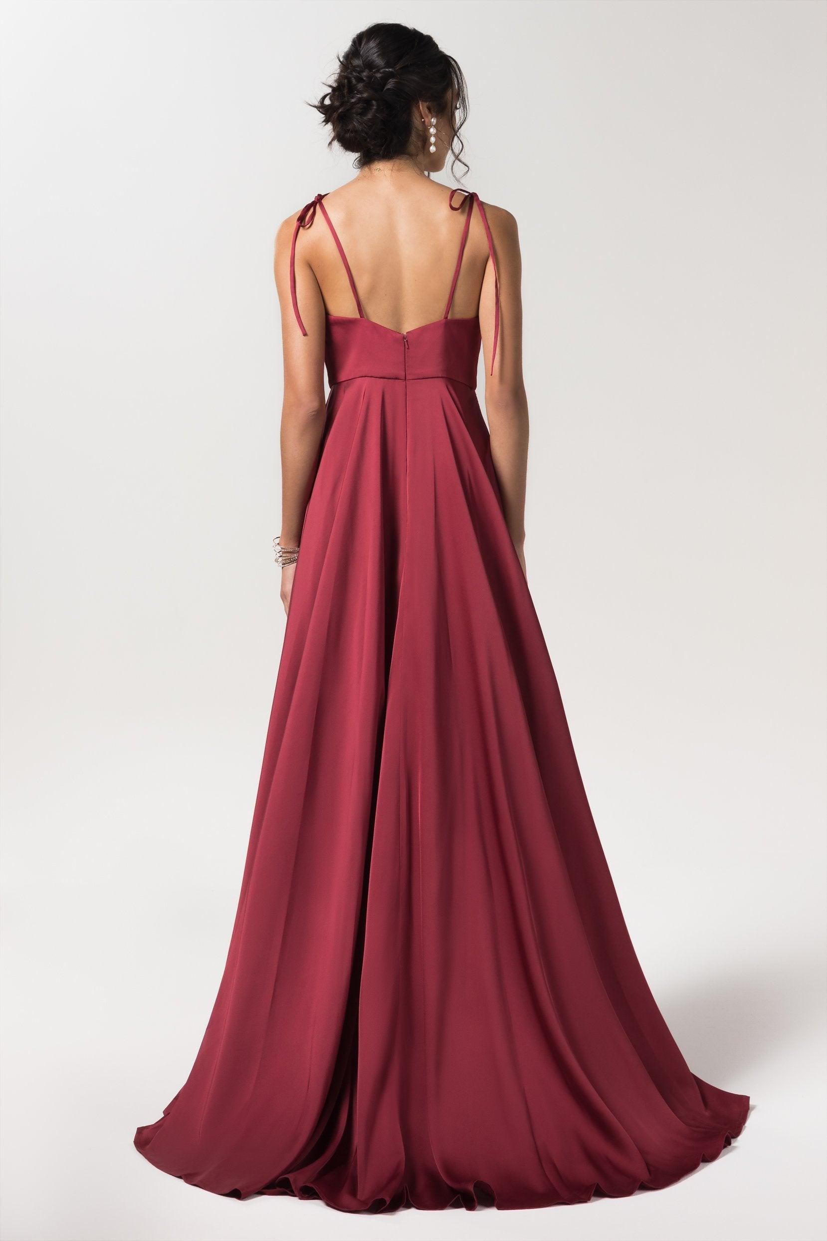 A-Line Sweep-Brush Train Luxe Satin Bridesmaid Dress CB0620CR - COCOMELODY