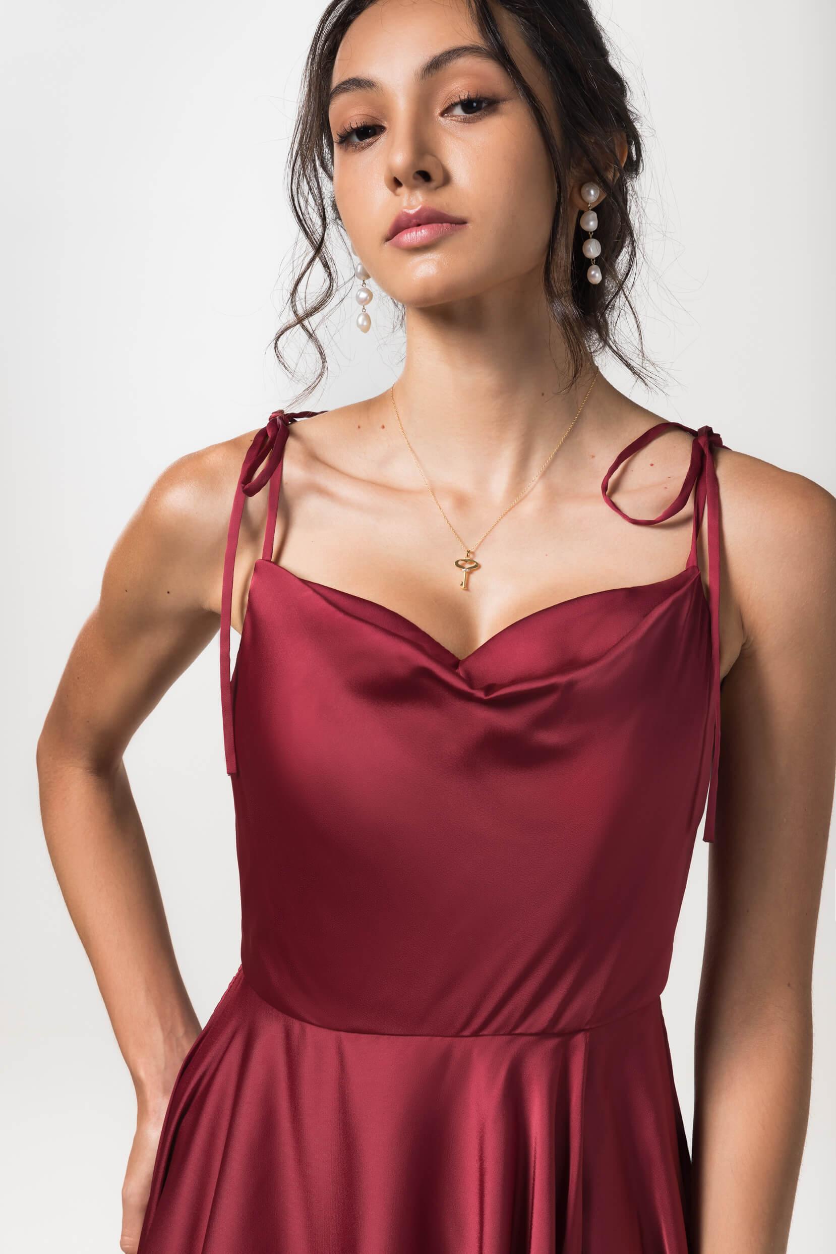 A-Line Sweep-Brush Train Luxe Satin Bridesmaid Dress CB0620CR - COCOMELODY