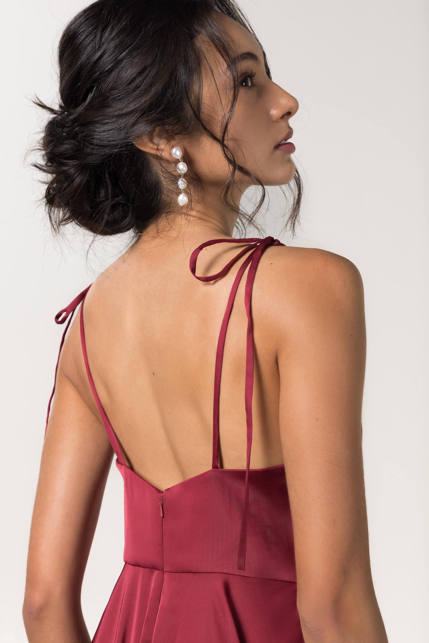 A-Line Sweep-Brush Train Luxe Satin Bridesmaid Dress CB0620CR - COCOMELODY