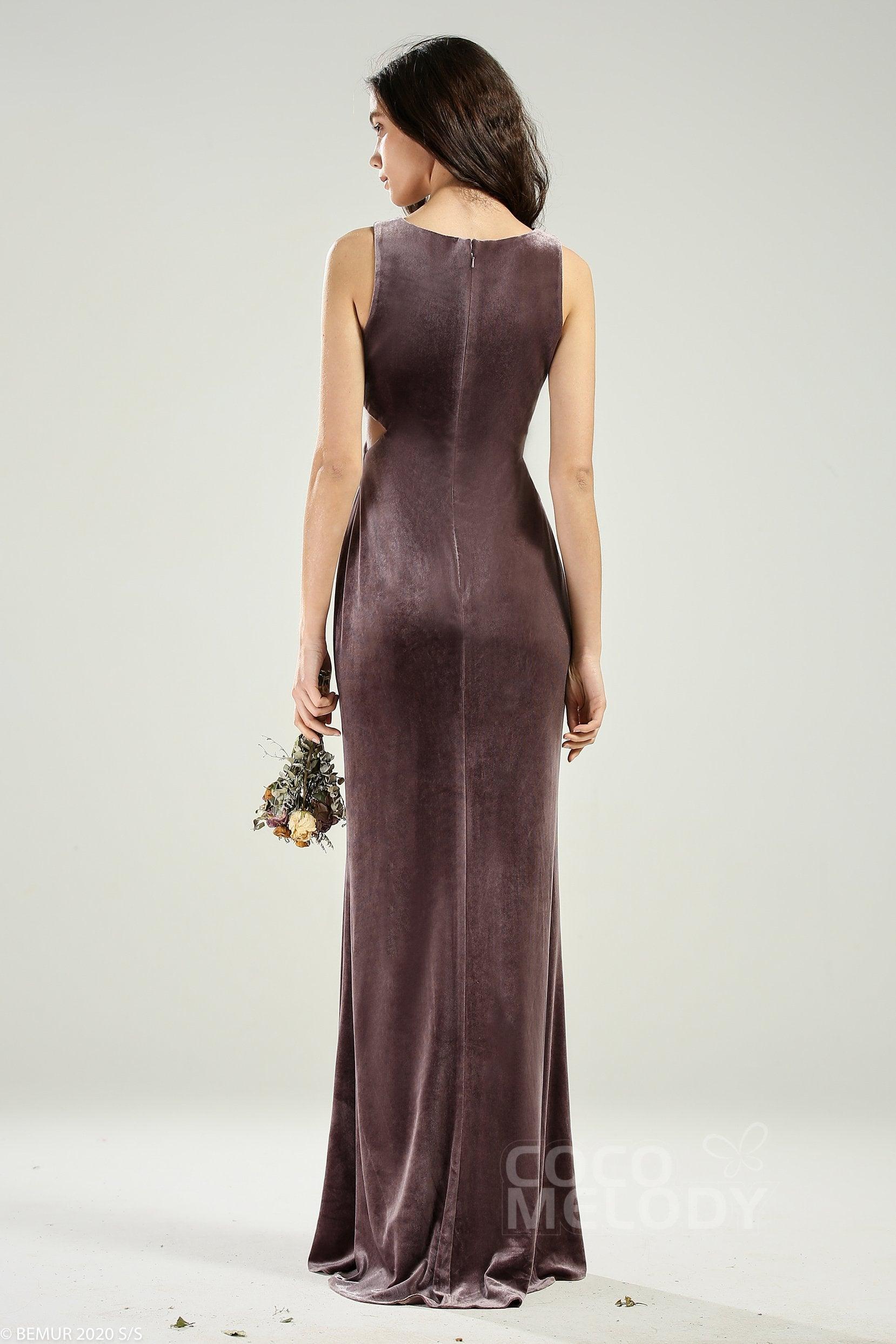 Sheath-Column Floor Length Velvet Bridesmaid Dress CB0624 - COCOMELODY