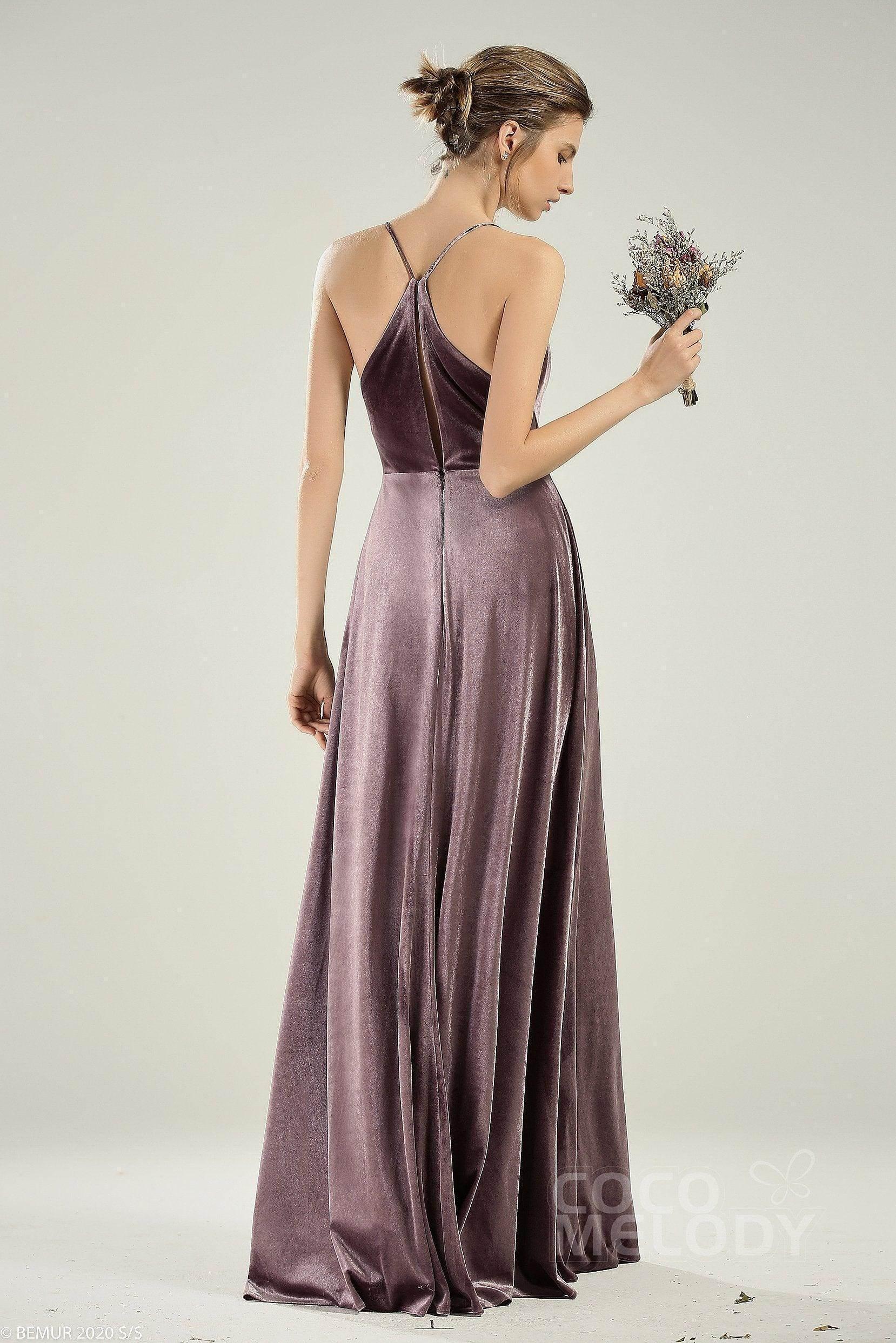 A-Line Floor Length Velvet Bridesmaid Dress COCOMELODY CB0625, Rose A-Line Floor Length Velvet Bridesmaid Dress COCOMELODY CB0625, Rose