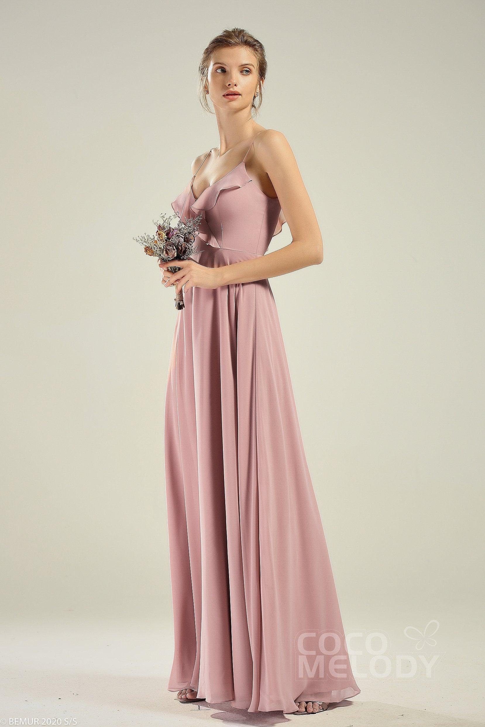 A-Line Floor Length Chiffon Bridesmaid Dress CB0629 - COCOMELODY