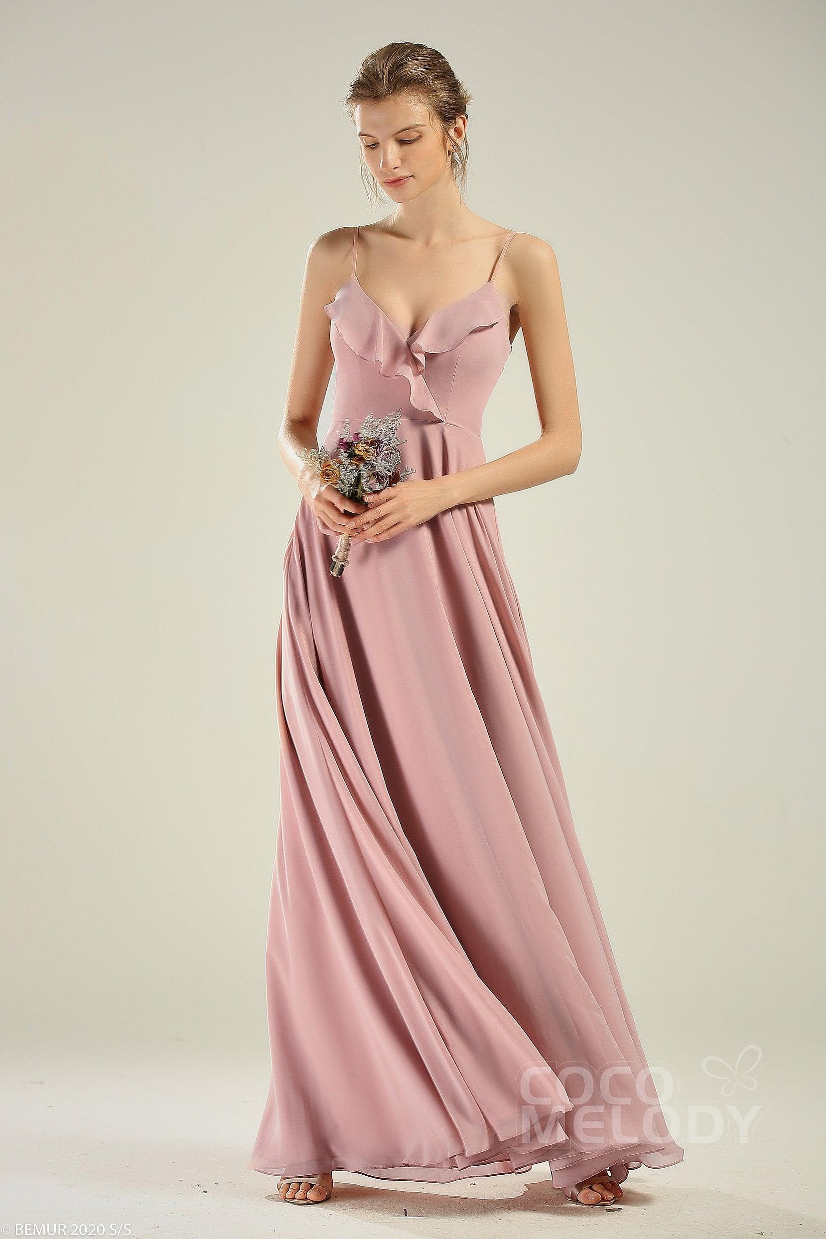 A-Line Floor Length Chiffon Bridesmaid Dress CB0629 - COCOMELODY
