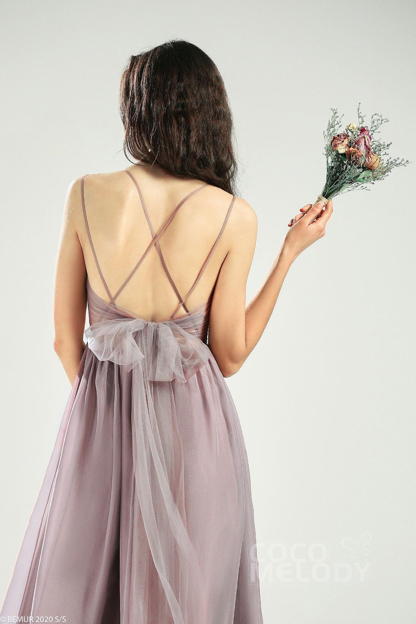 A-Line Floor Length Organza Bridesmaid Dress CB0641 - COCOMELODY