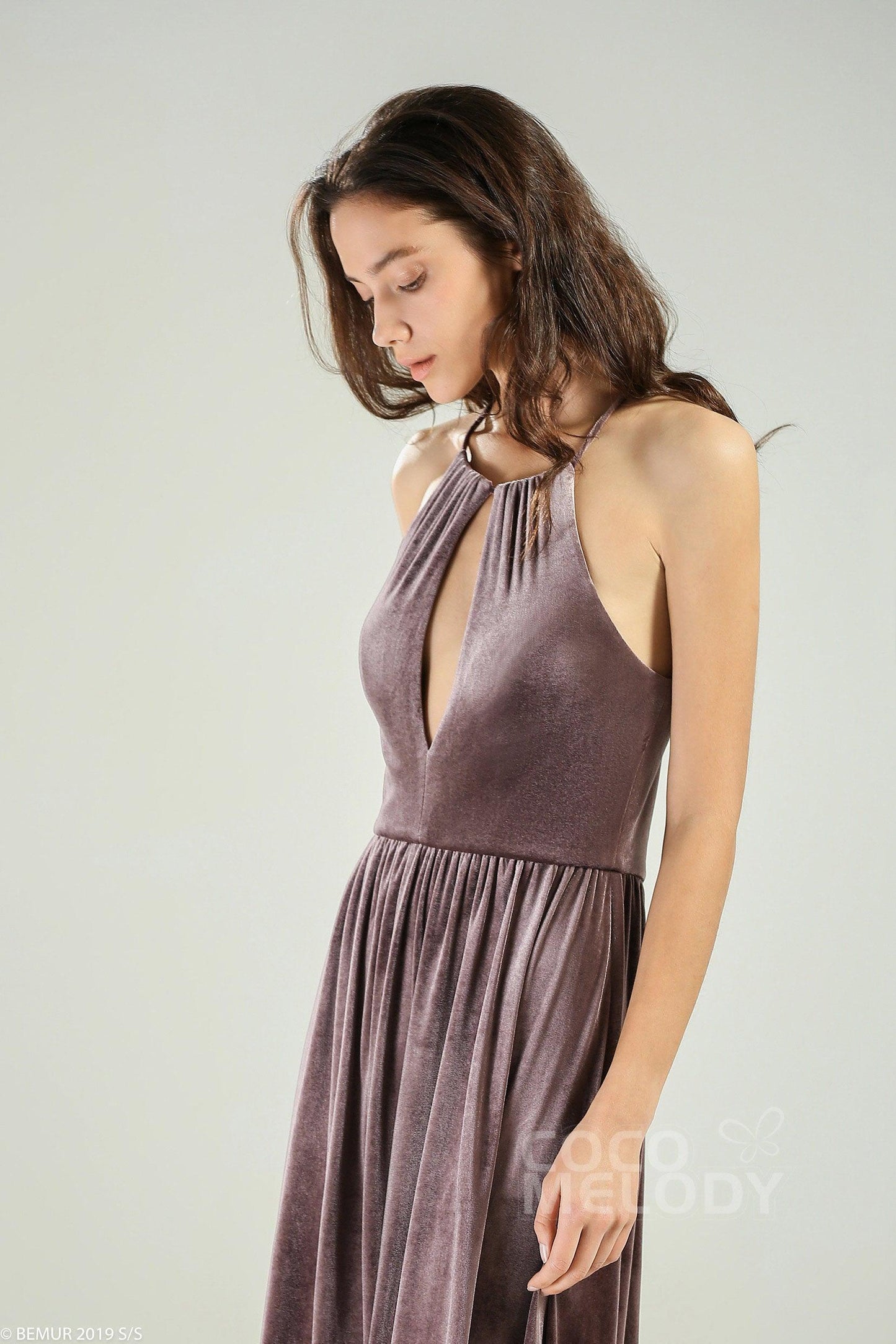 A-Line Floor Length Velvet Bridesmaid Dress CB0647 - COCOMELODY
