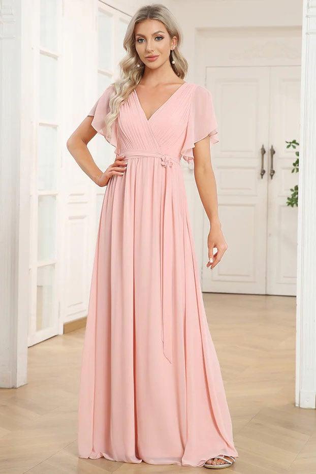 A-Line Floor Length Chiffon Bridesmaid Dress CB0657 - COCOMELODY