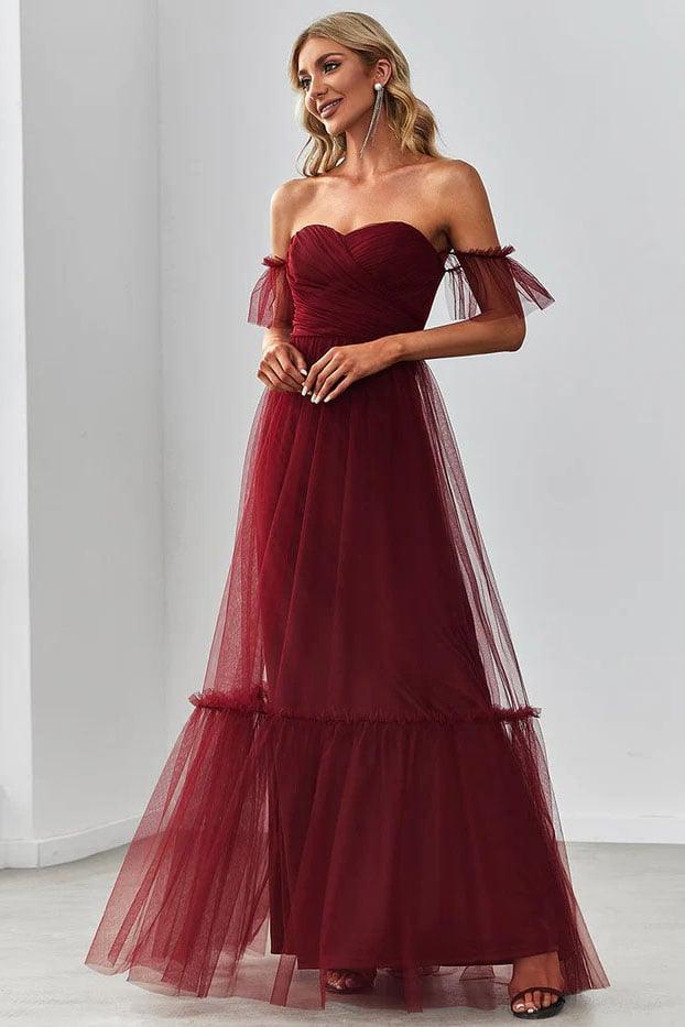 A-Line Floor Length Tulle Bridesmaid Dress CB0670 - COCOMELODY
