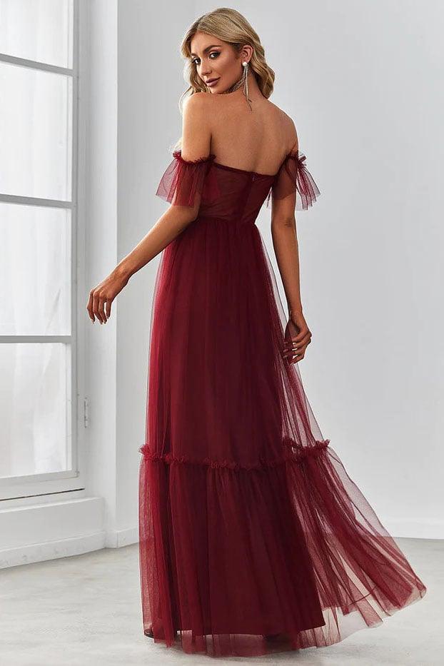 A-Line Floor Length Tulle Bridesmaid Dress CB0670 - COCOMELODY