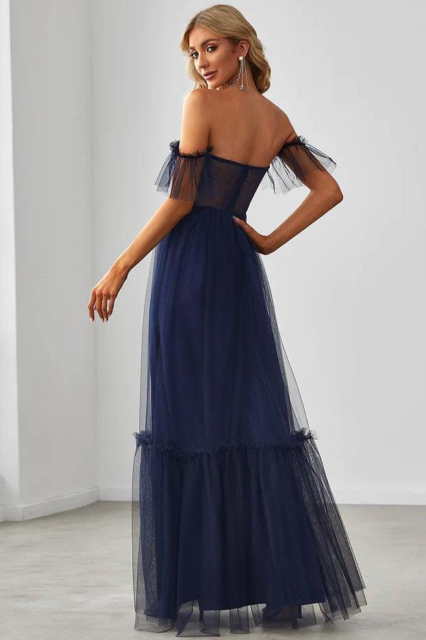A-Line Floor Length Tulle Bridesmaid Dress CB0670 - COCOMELODY