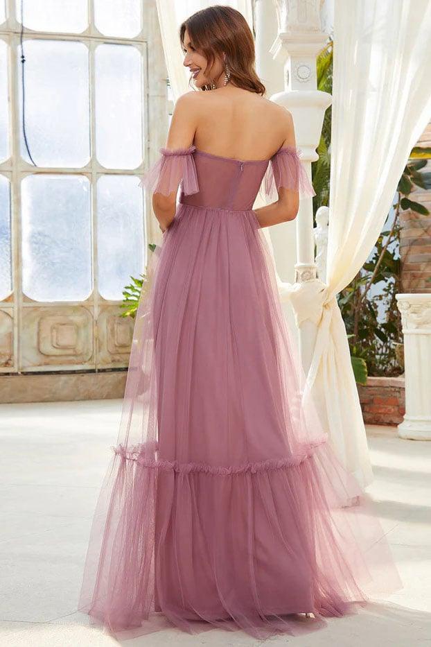 A-Line Floor Length Tulle Bridesmaid Dress CB0670 - COCOMELODY