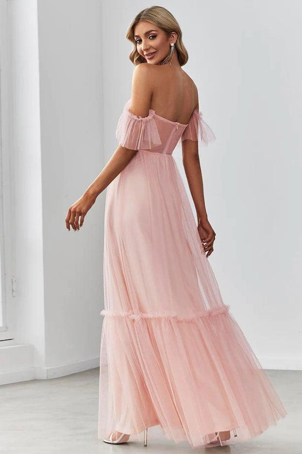A-Line Floor Length Tulle Bridesmaid Dress CB0670 - COCOMELODY