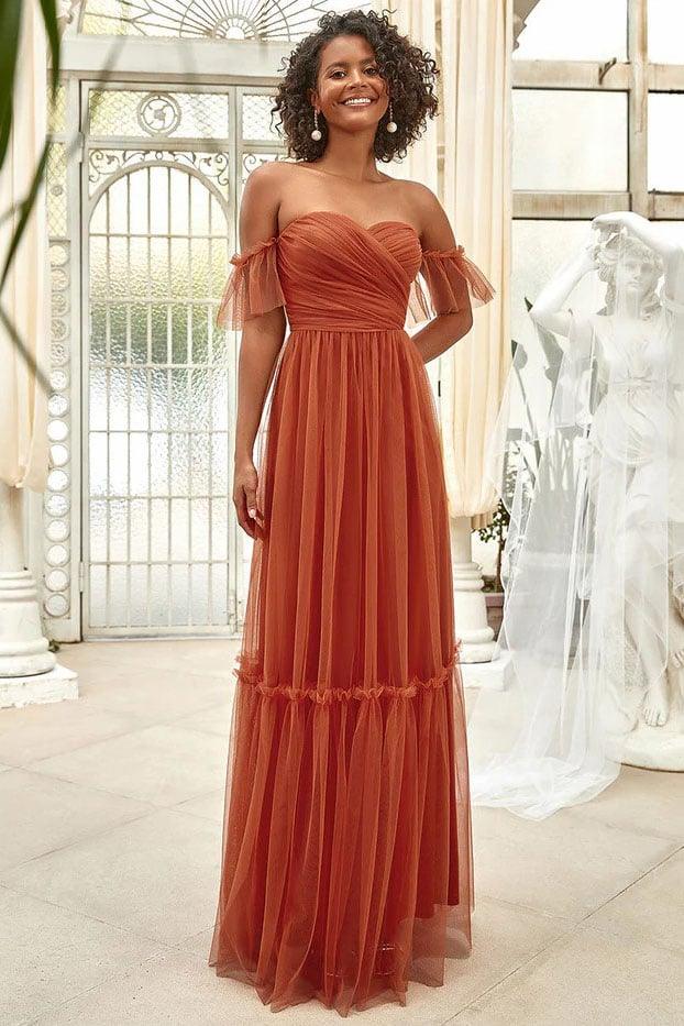 A-Line Floor Length Tulle Bridesmaid Dress CB0670 - COCOMELODY