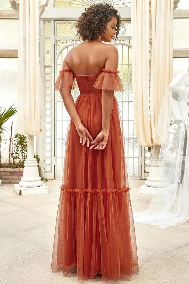 A-Line Floor Length Tulle Bridesmaid Dress CB0670 - COCOMELODY