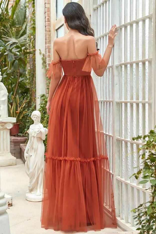 A-Line Floor Length Tulle Bridesmaid Dress CB0670 - COCOMELODY